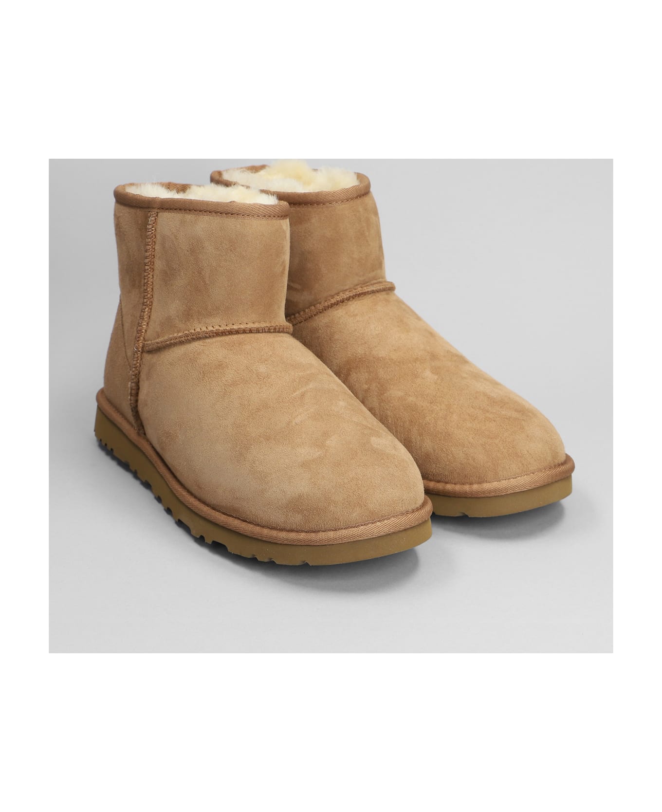 UGG Classic Mini Low Heels Ankle Boots In Leather Color Suede - leather color