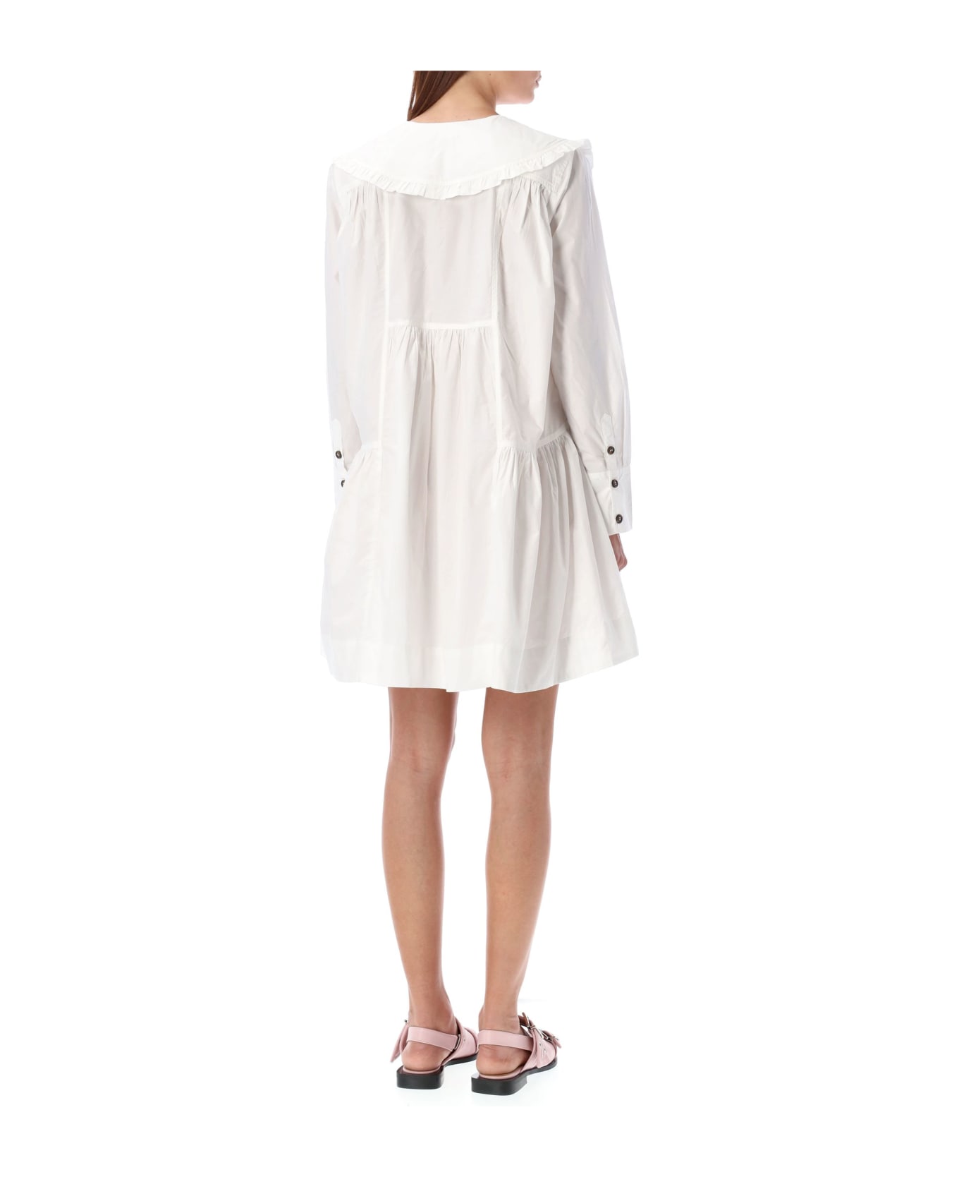 Ganni Wide Mini Shirt Dress - BIRGHT WHITE