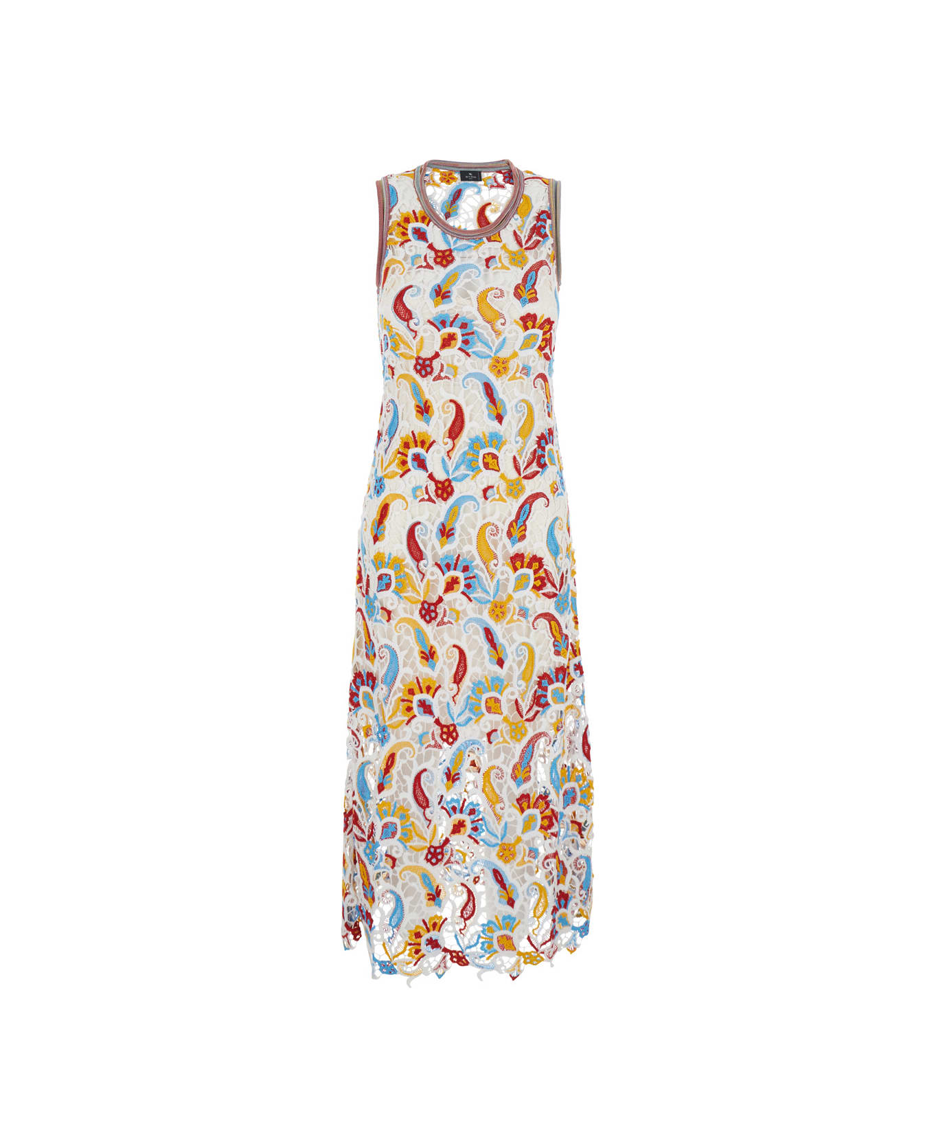 Etro Multicolor Sleeveless Long Dress With Round Neck And All-over Floral Print In Viscose Blend Woman - Multicolor
