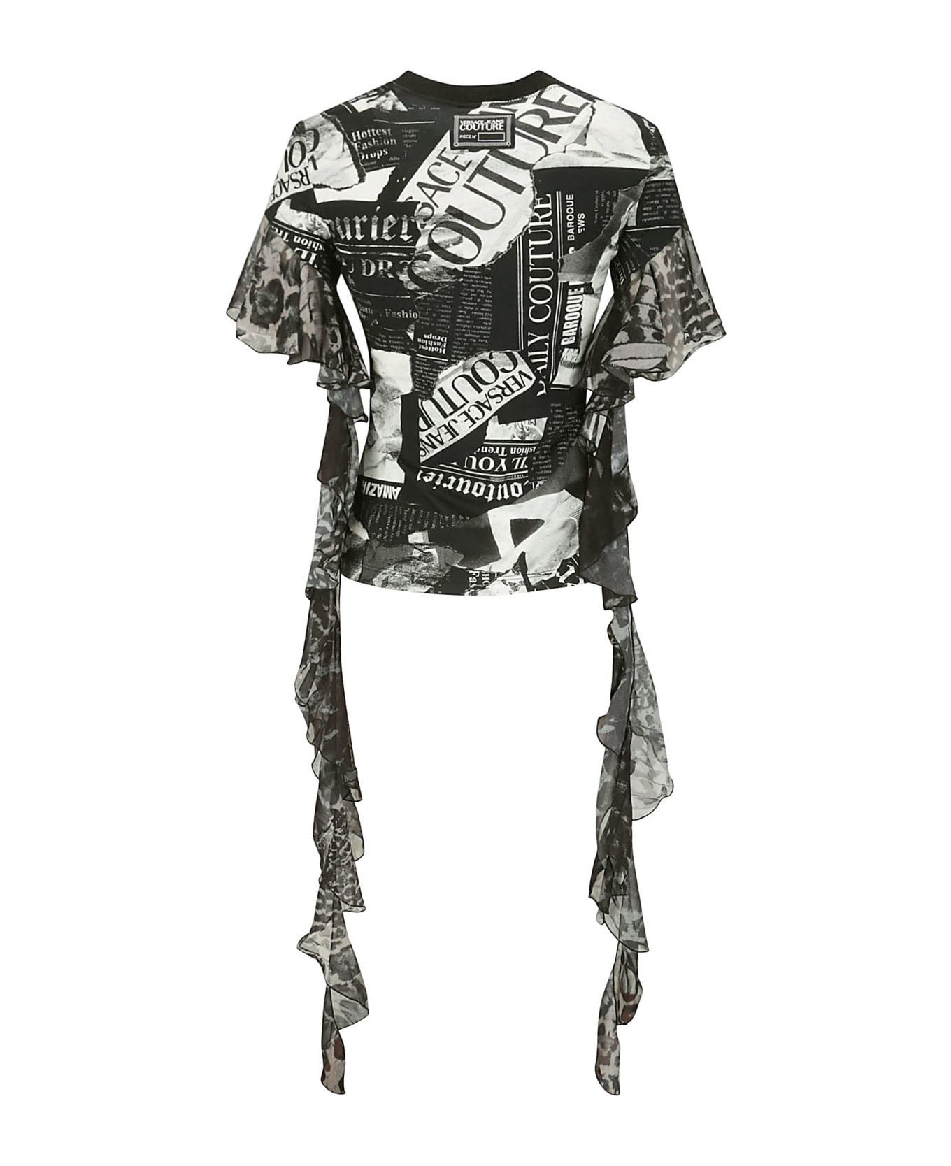 Versace Jeans Couture R Rouches Prt Mix Piece Nr T-shirt - BLACK Tシャツ