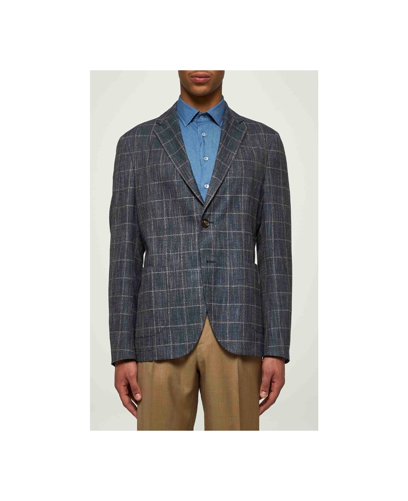Etro Blue Checked Canvas Single-breasted Blazer - Blue