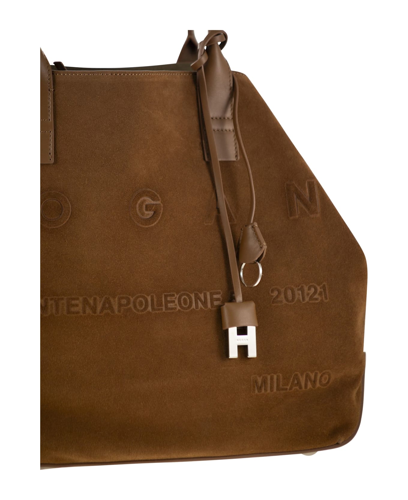 Hogan Medium Script Shopping Bag In Suede - Leather