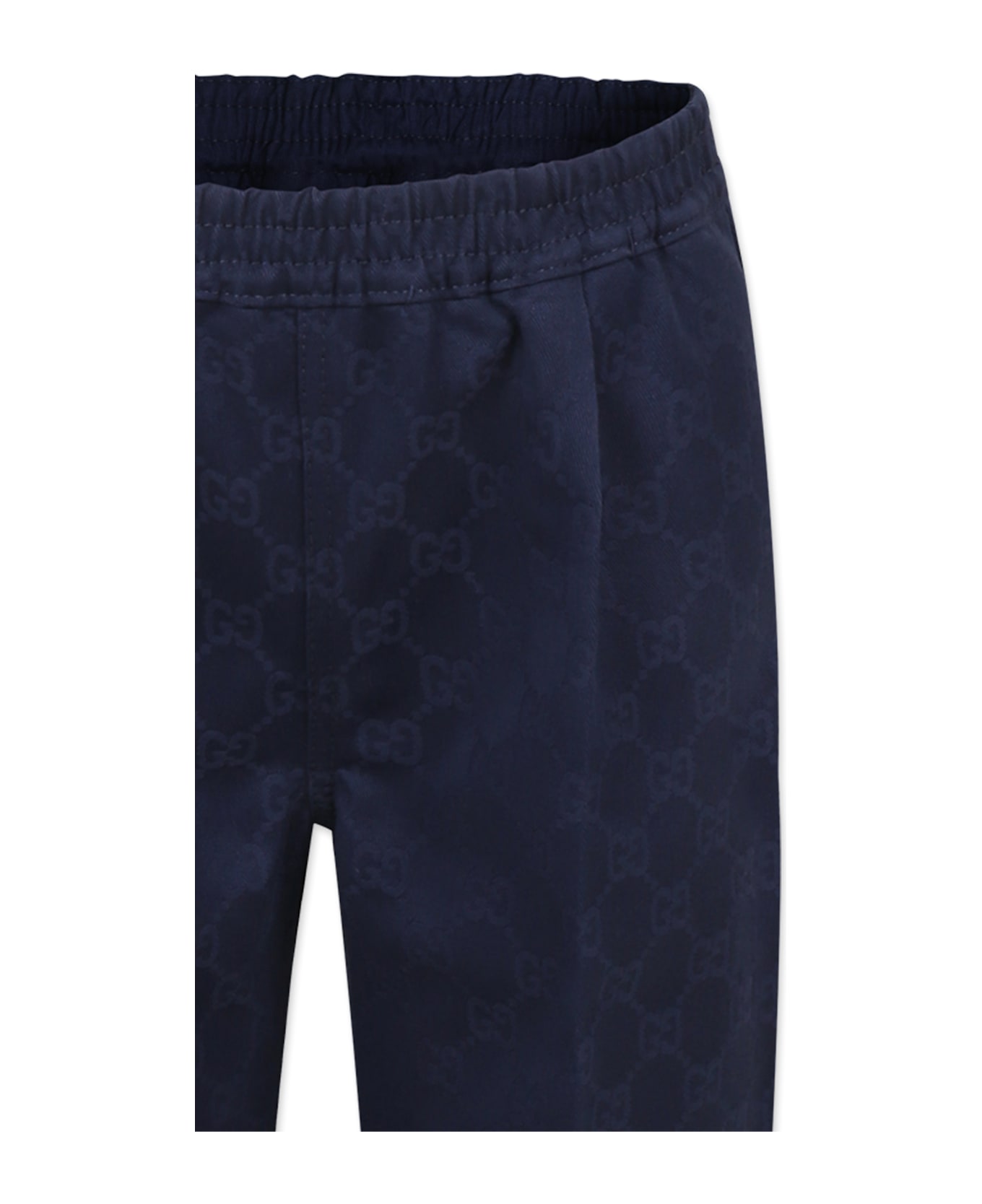 Gucci Blue Trousers For Boy With Web Detail - Blue