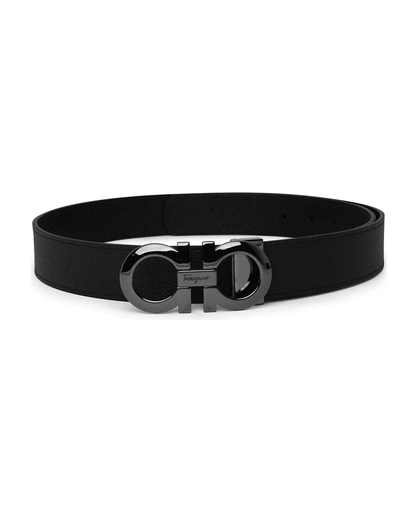 Ferragamo Hammered Leather Reversible Belt - Black