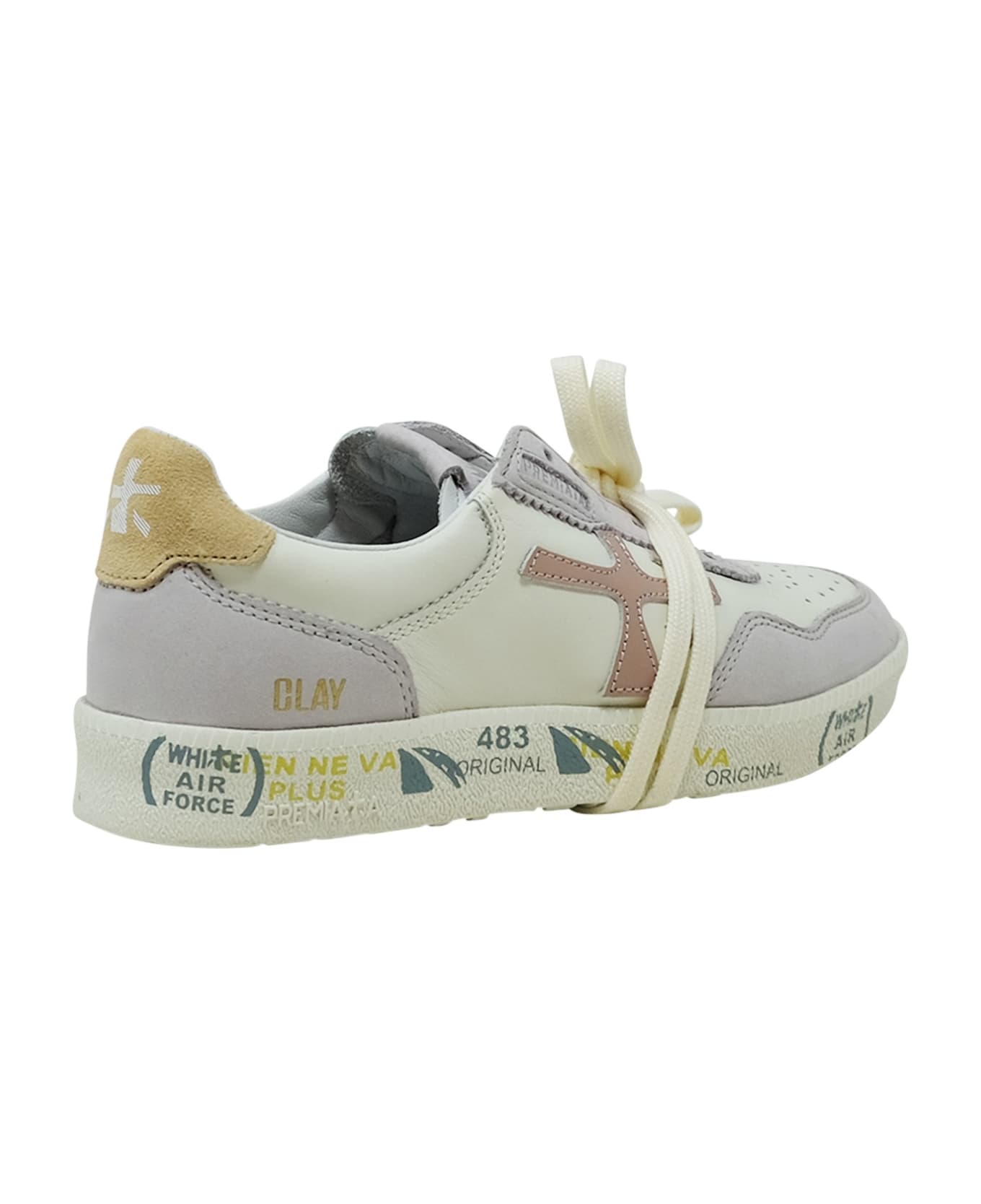 Premiata Clayd White And Lilac Leather Sneakers - WHITE