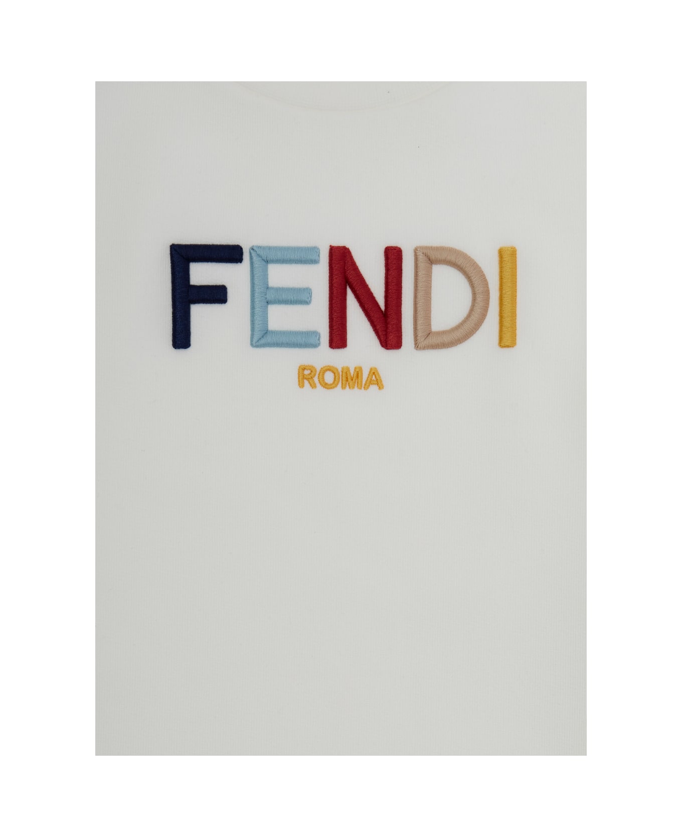 Fendi White Crewneck Swratshirt With Multicolor Logo Lettering In Cotton Boy - White