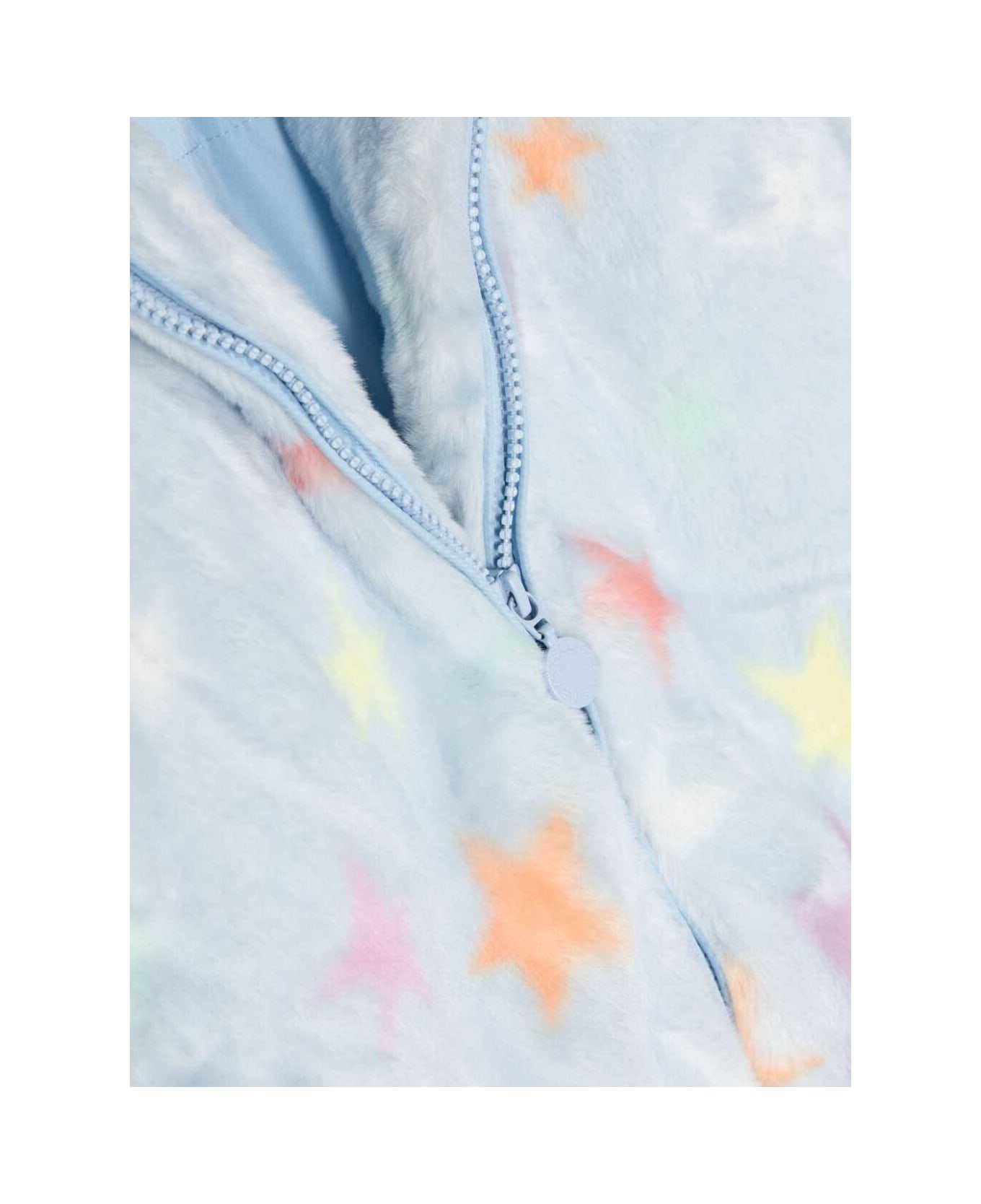 Stella McCartney Kids Light Blue Coat With Multicolor Star Print In Fabric Girl - Multicolor