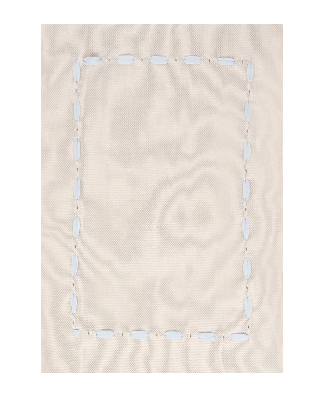 Little Bear Beige Blanket For Baby Boy With Ivory Ribbon - Beige