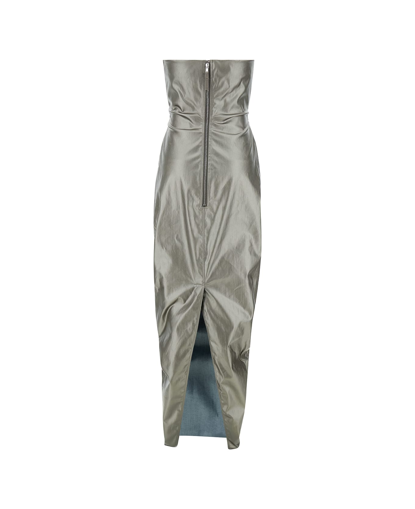 Rick Owens 'prown' Maxi Silver Dress With Cut-out Detail In Stretch Cotton Woman - Metallic
