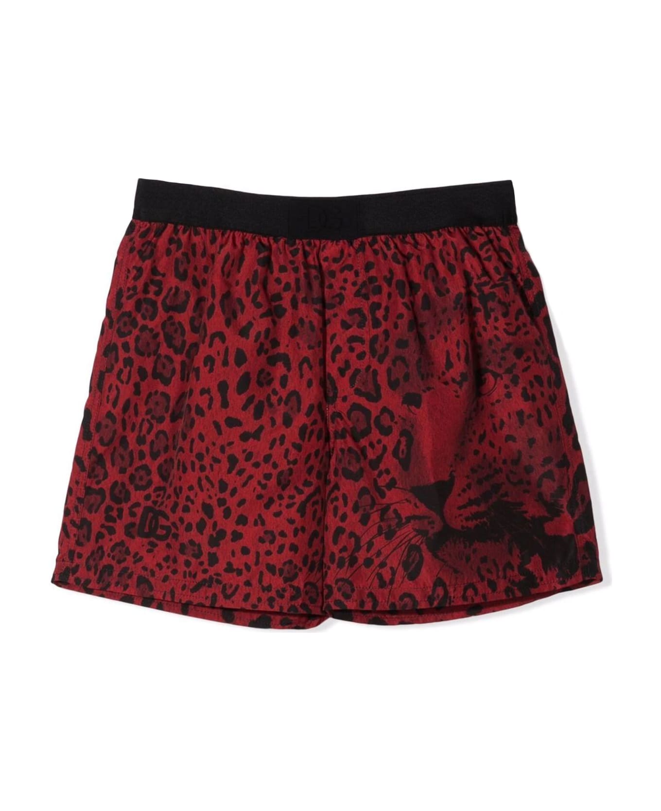 Dolce & Gabbana Red Swimsuit With Leopard Print Dolce&gabbana Kids - Nero/rosso