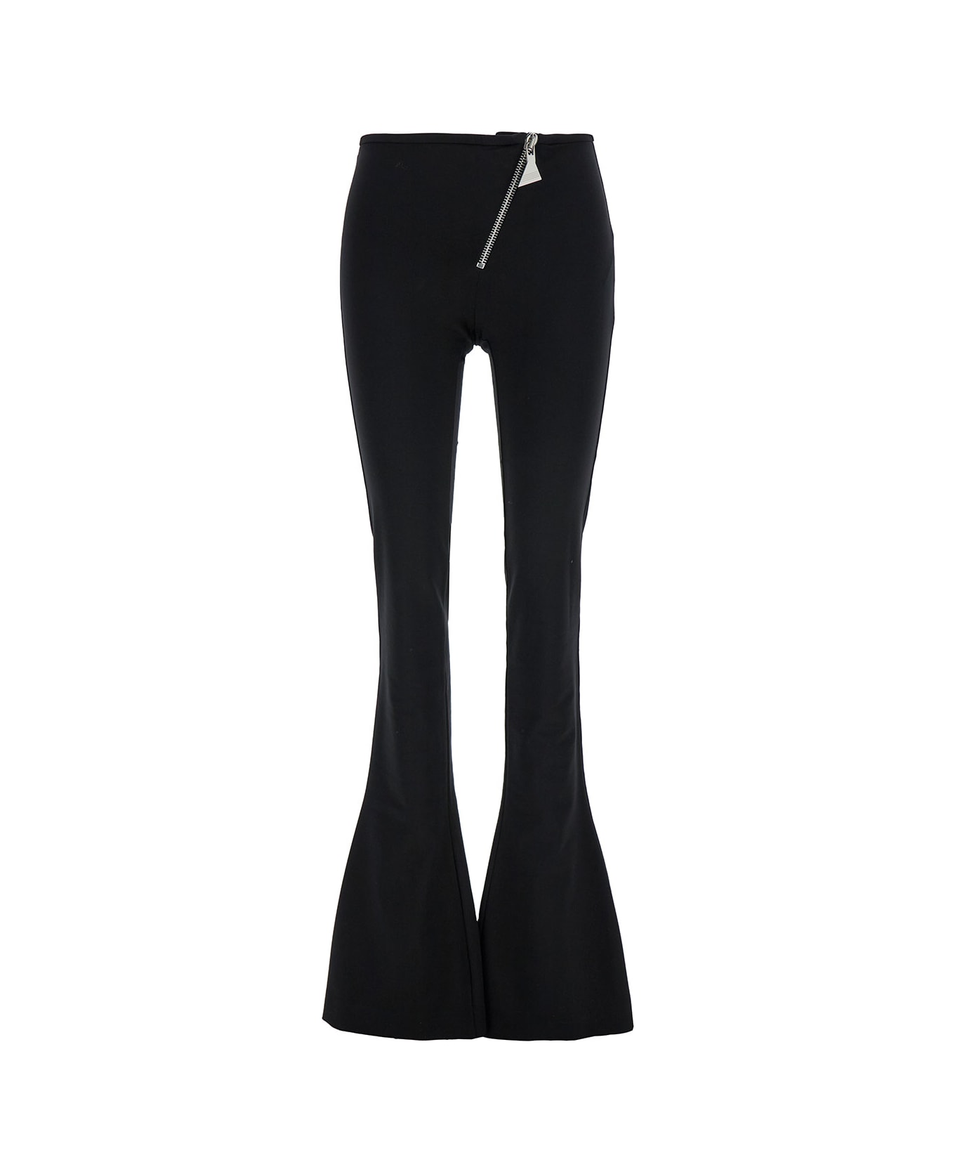 The Attico Black Flared Pants With Oblique Zip In Stretch Jersey Woman ボトムス