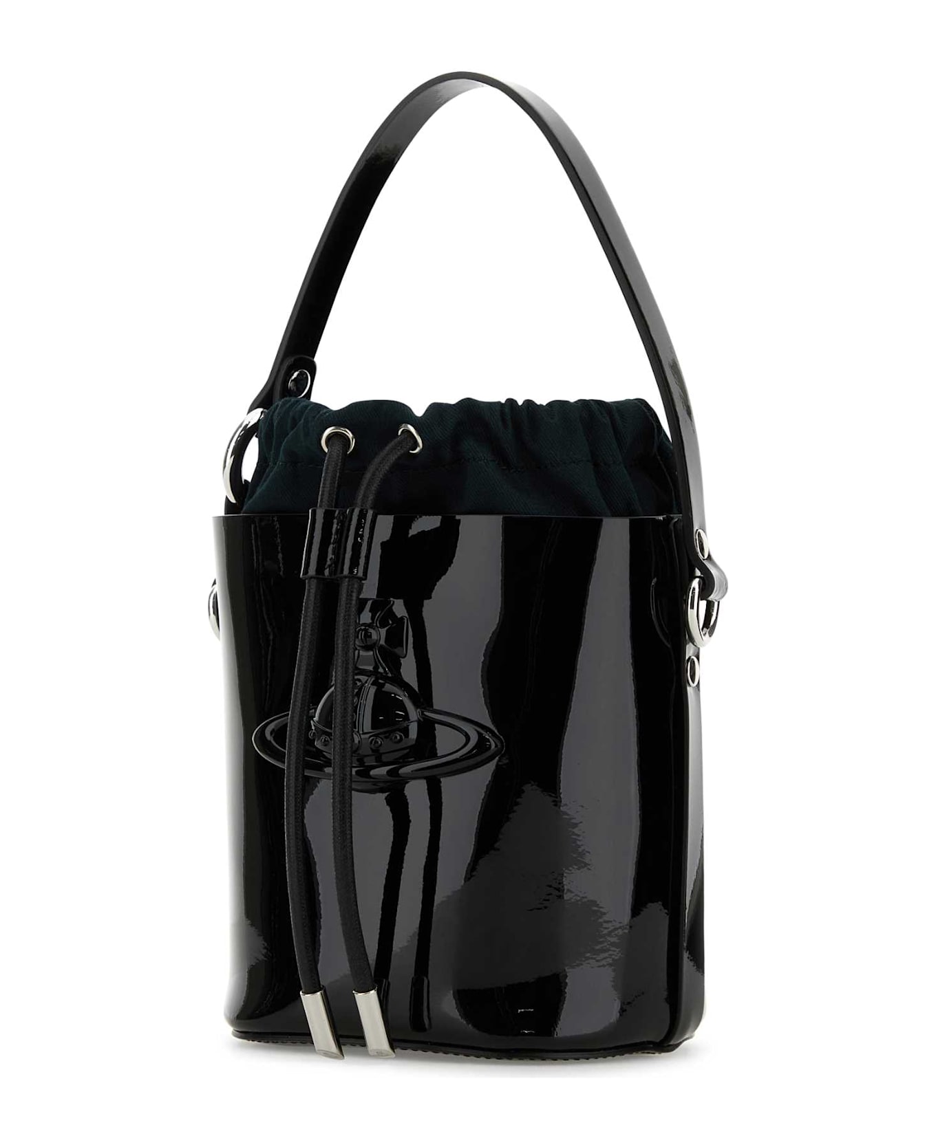 Vivienne Westwood Black Leather Daisy Bucket Bag - BLACKENAMELORB