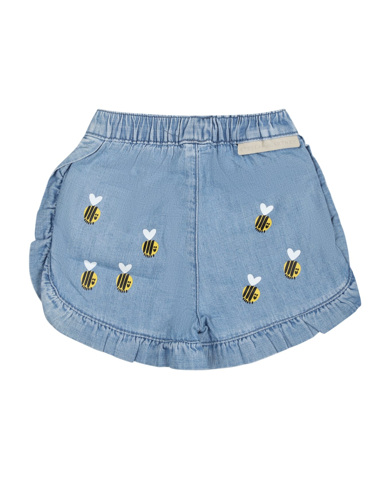 Stella McCartney Kids Blue Shorts For Baby Girl With Beees - Denim