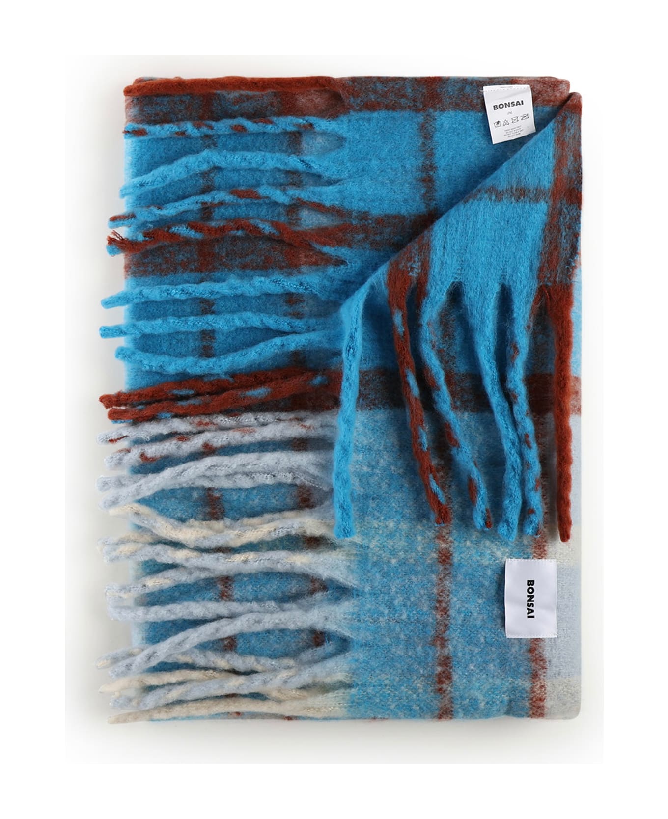 Bonsai Checked Scarf With Logo - LIGHT BLUE/MULTI