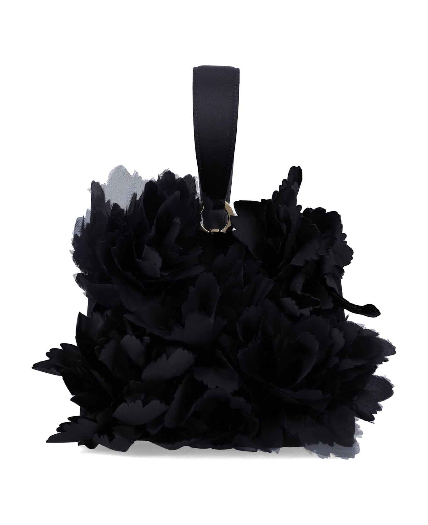 Ferragamo Mini Satin Clutch With Floral Embellishments - BLACK