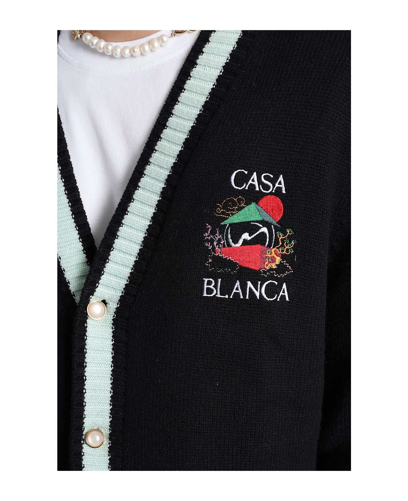 Casablanca Cardigan In Black Wool - BLACK