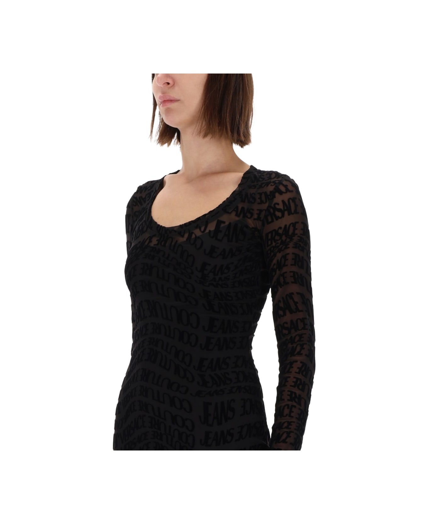 Versace Jeans Couture "liquify Logomania" Midi Dress - BLACK