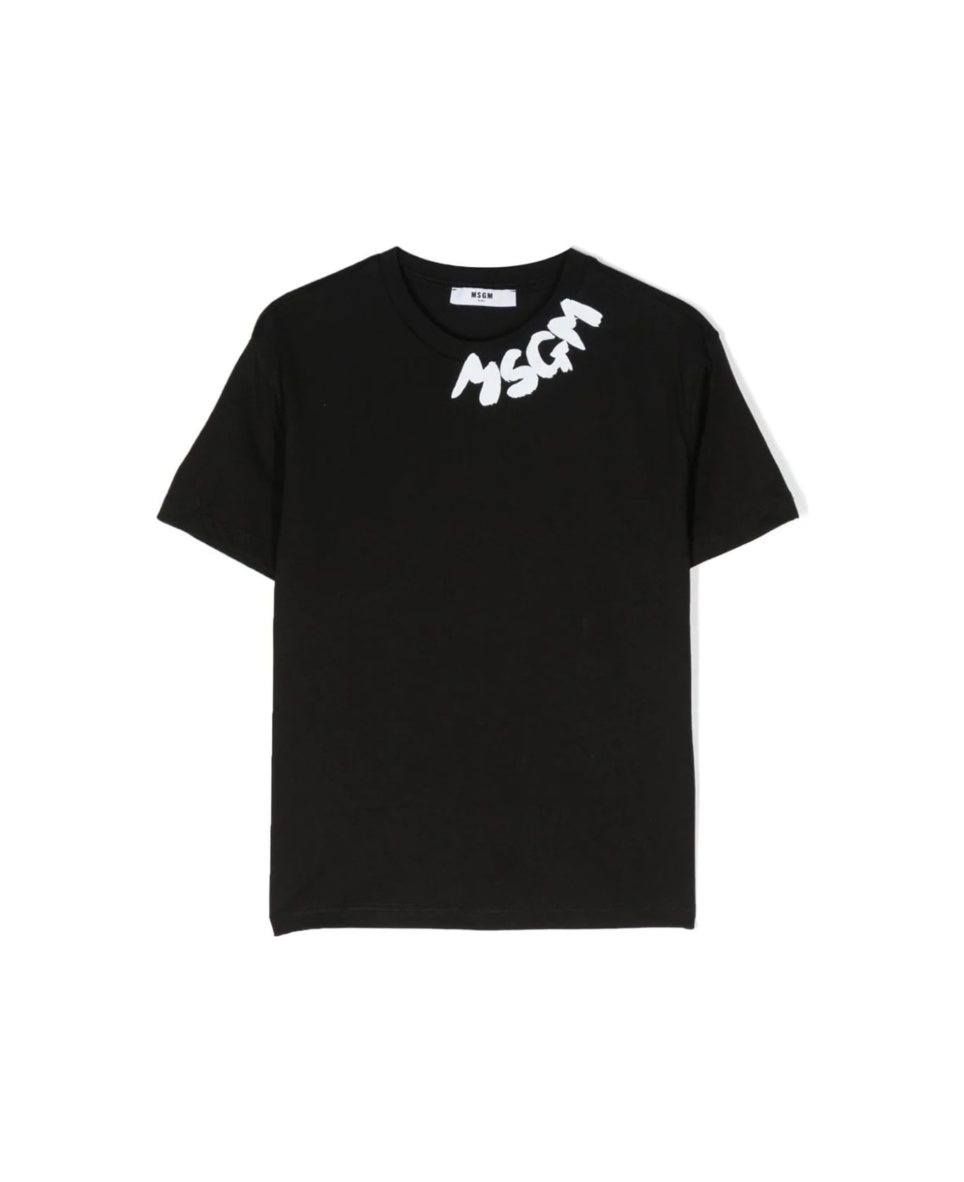 MSGM Black T-shirt With Brushed Logo On Neck - Nero