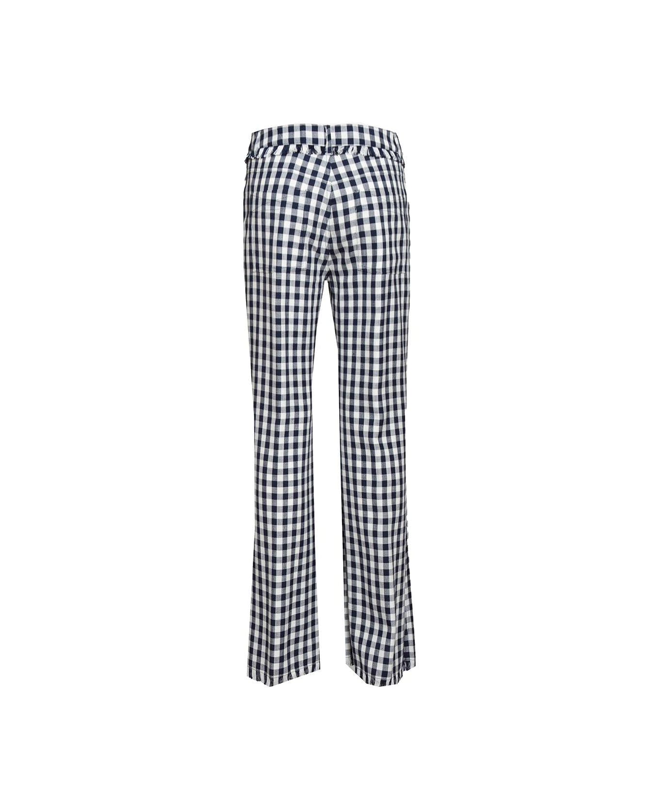 Etro Mid Rise Gingham Checked Trousers - Bianco/nero ボトムス