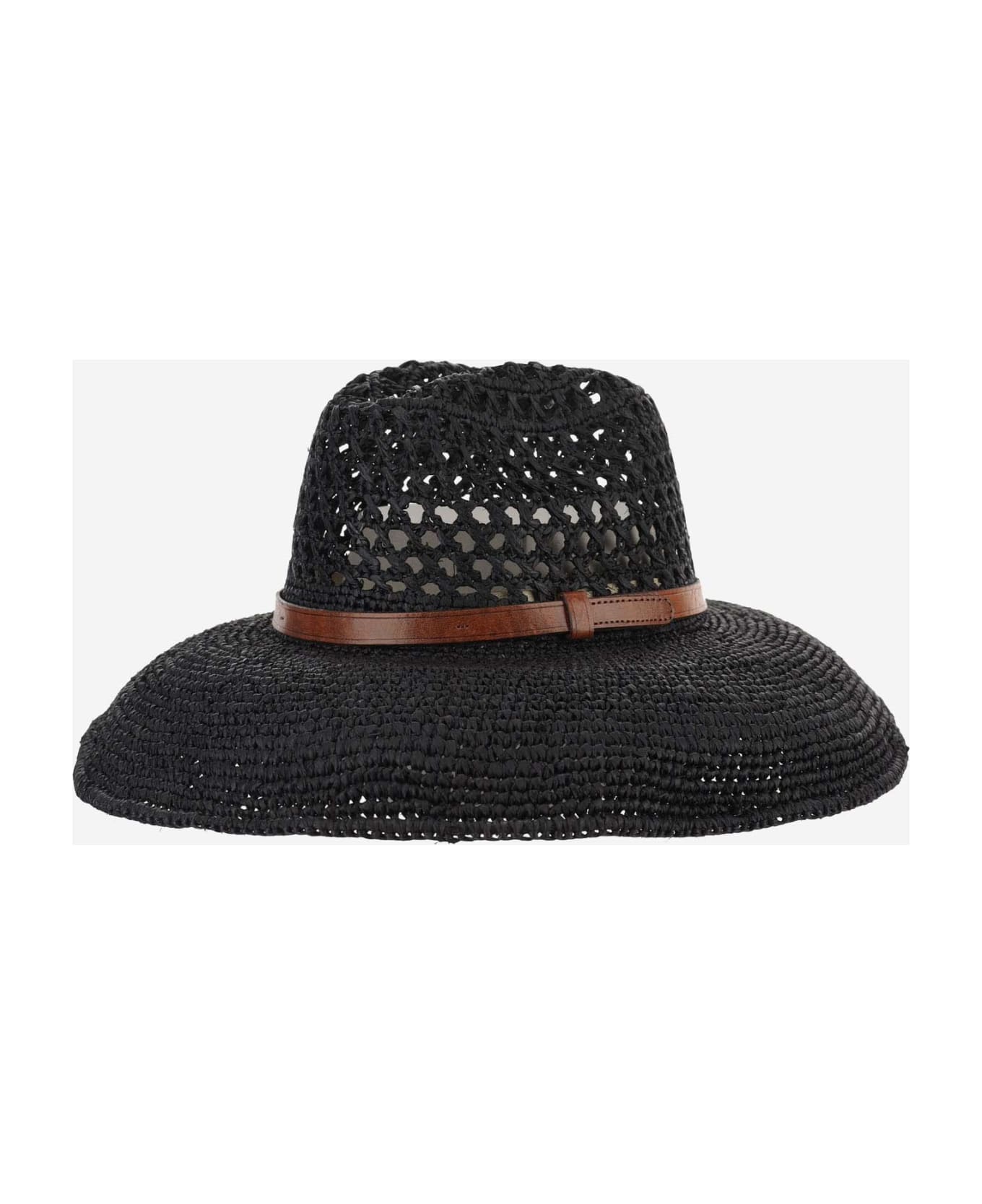 Ibeliv Raffia Hat With Leather Strap - Black