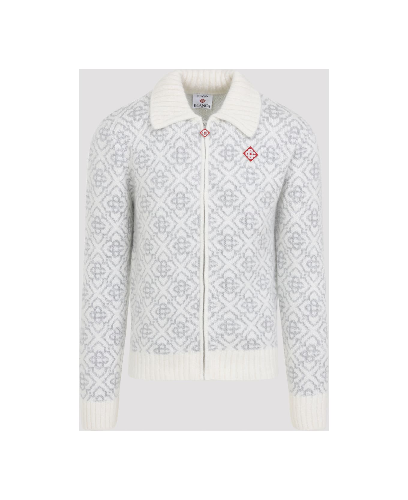Casablanca Silver Monogram Zip Up Sweatshirt - White