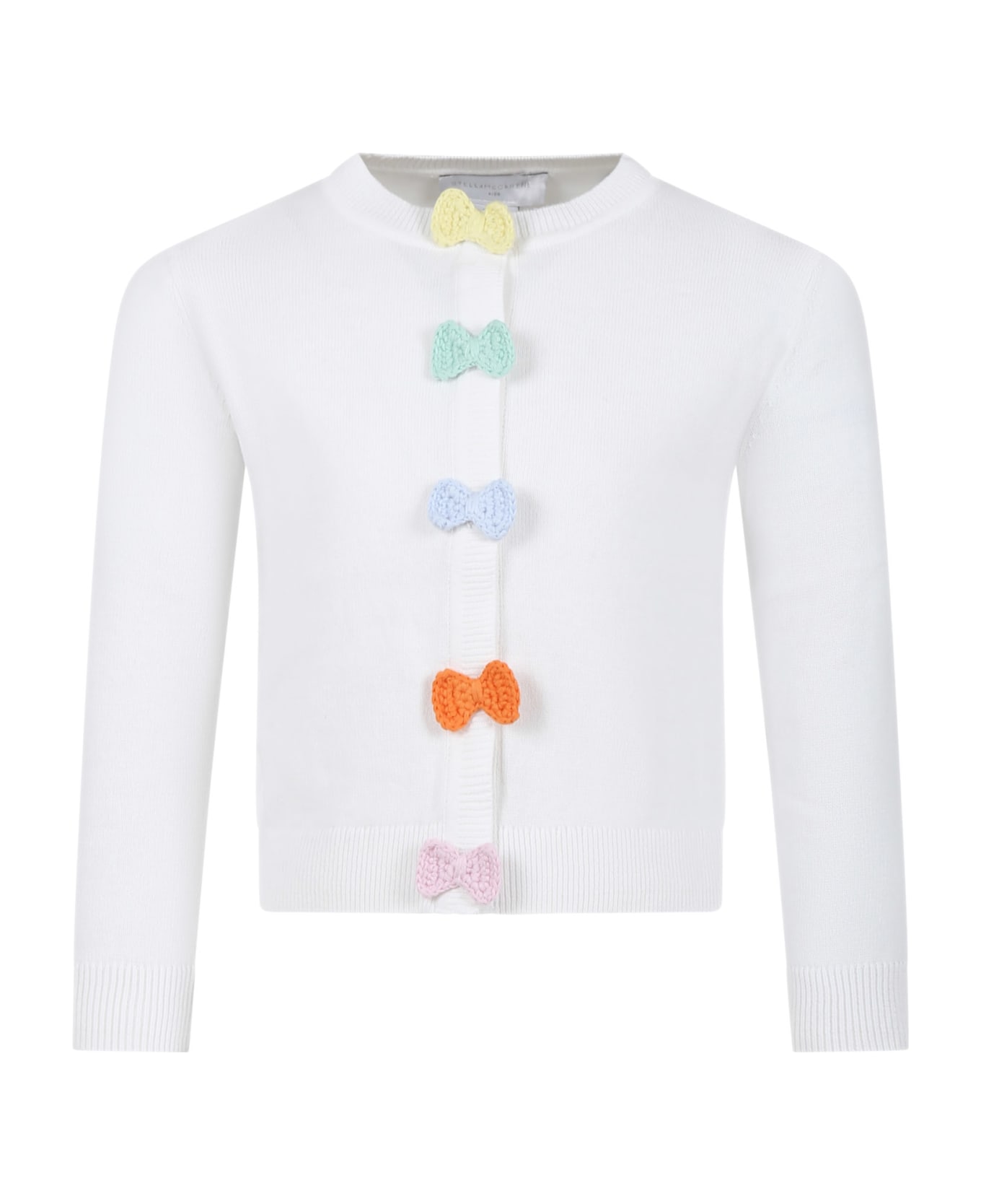 Stella McCartney Kids White Cardigan For Girl With Multicolor Bows - White