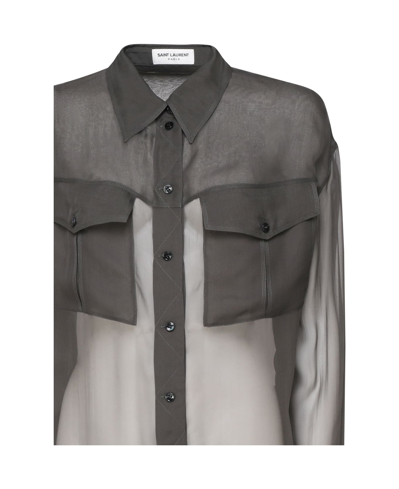 Saint Laurent Chiffon Transparent Shirt - GREEN GREY