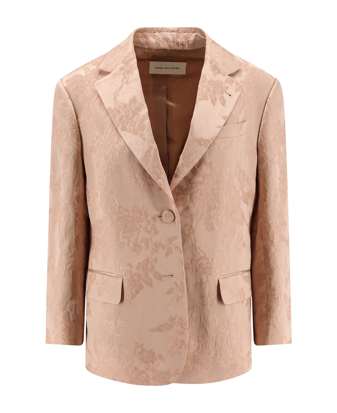 Dries Van Noten Jacquard Linen Blend Blazer With Floral Motif - Pink