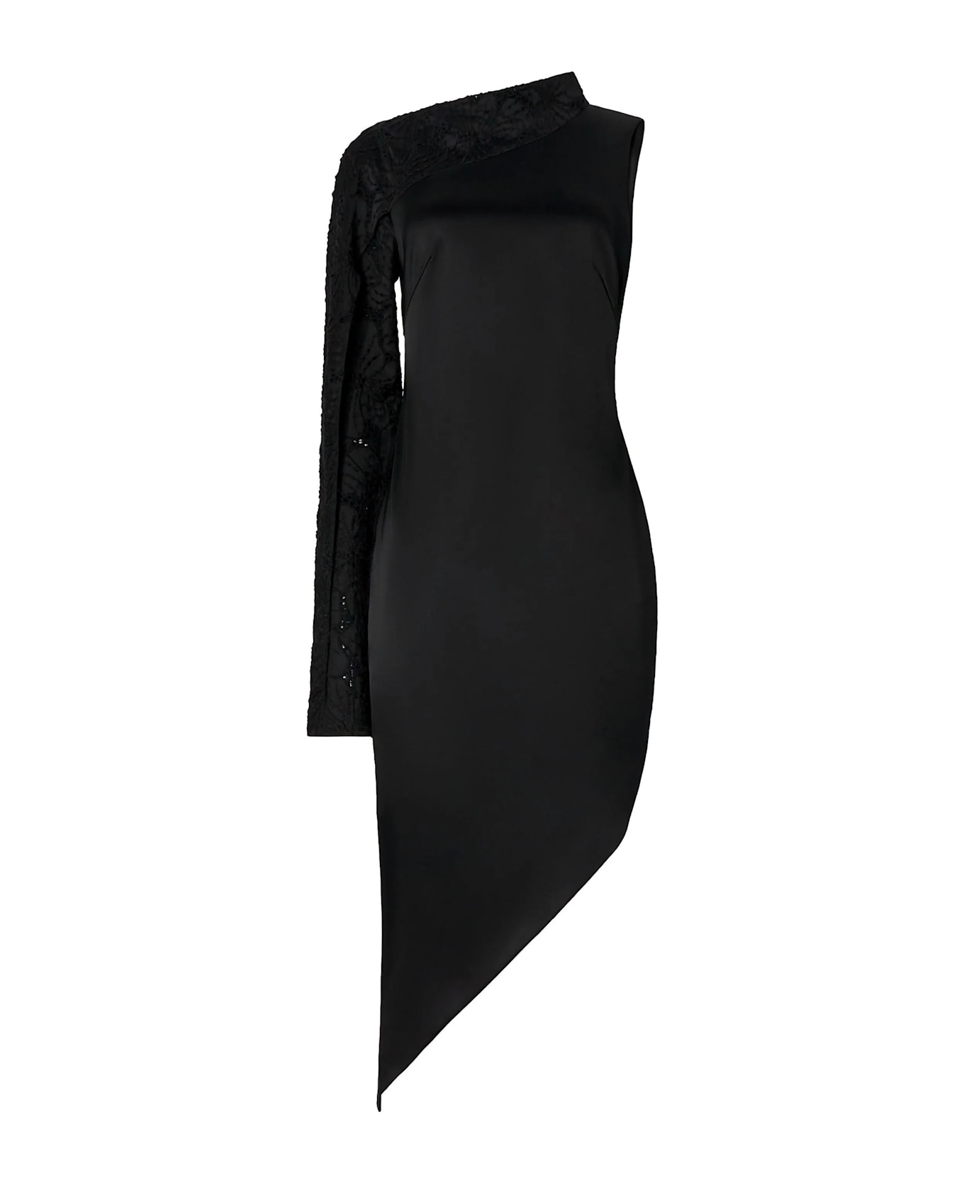 Genny Satin One-shoulder Sheath Dress - Black