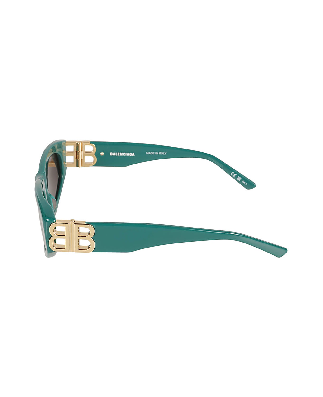 Balenciaga Eyewear Bb Hinge Logo Sunglasses - Green/Gold/Grey サングラス