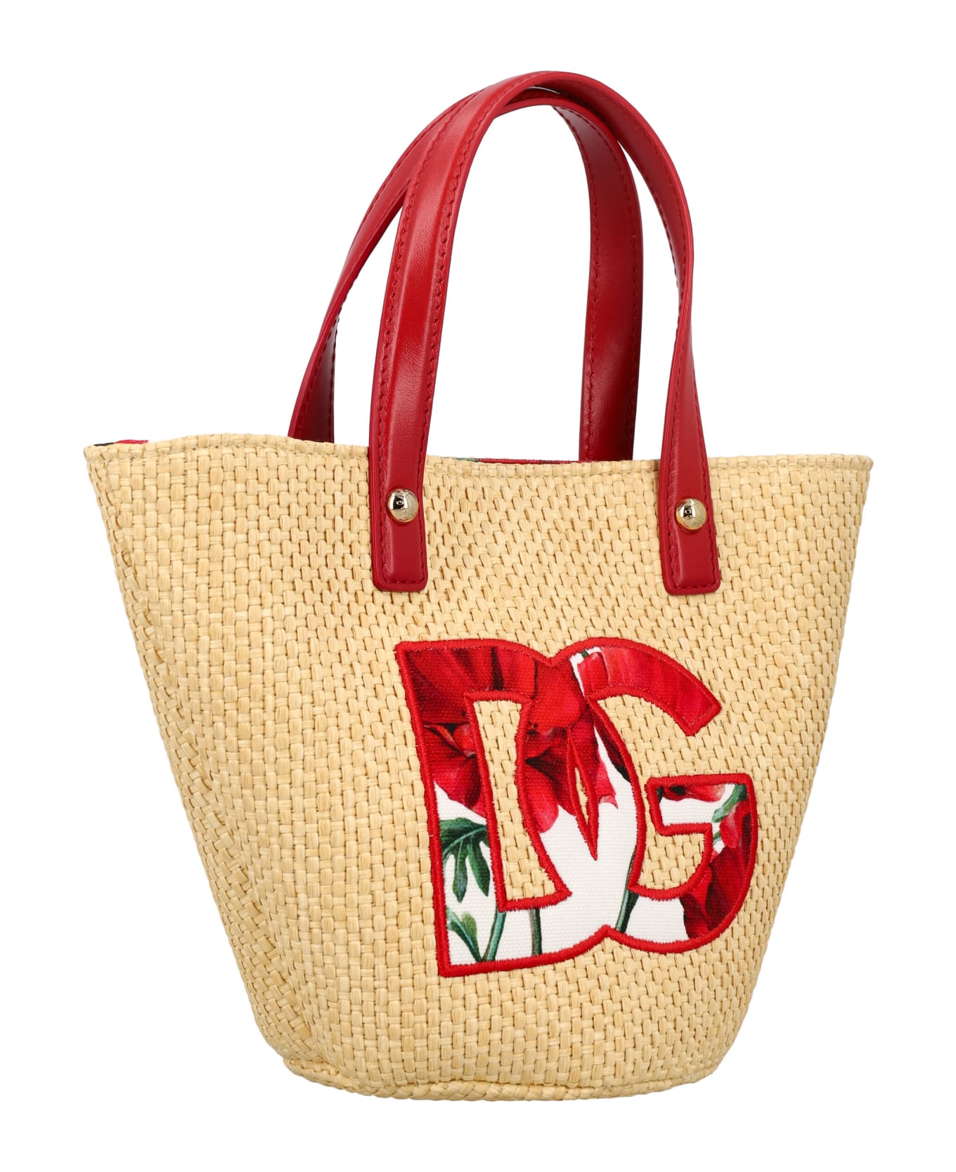 Dolce & Gabbana Straw Handbag With Patch And Maxi-dg Logo - PAPAVERI