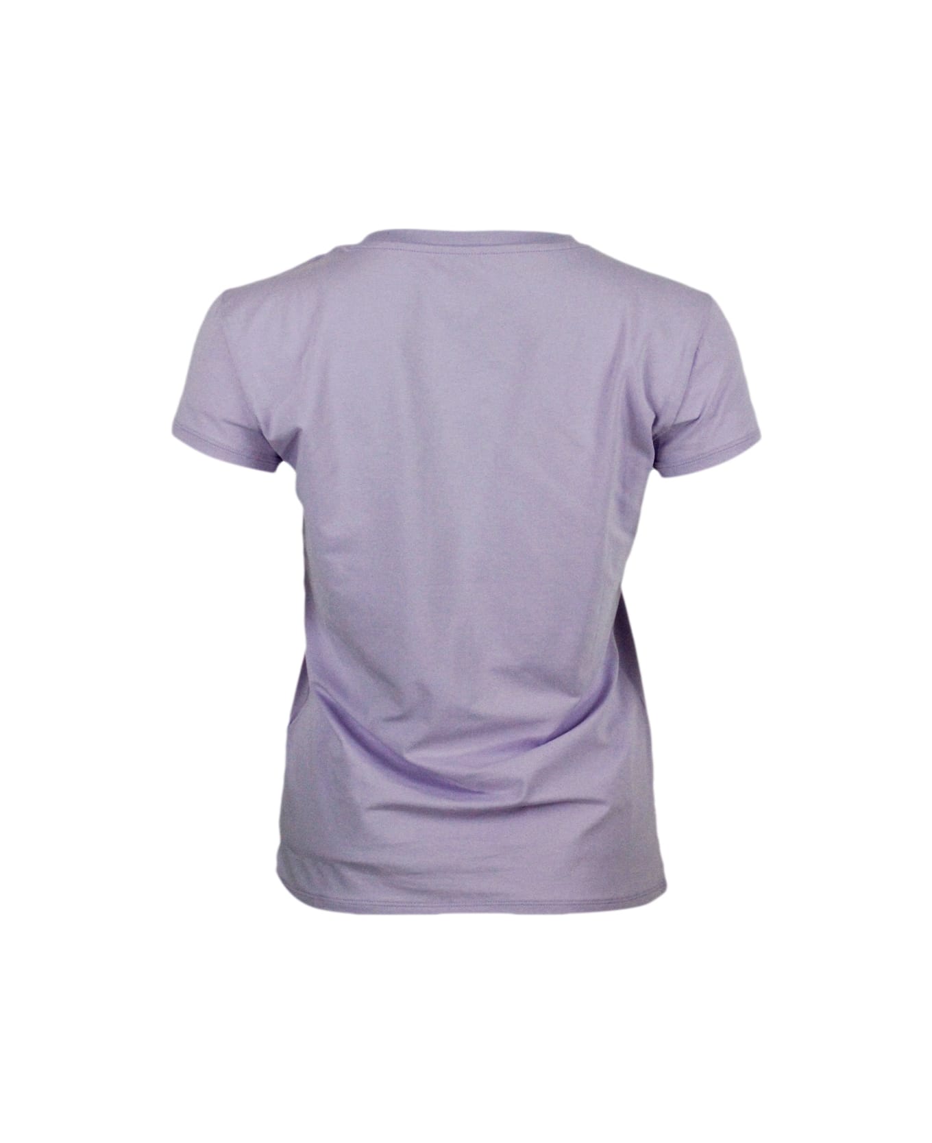 Armani Collezioni Short-sleeved Crew-neck T-shirt With Logo On The Chest In Stretch Cotton And Lurex Logo Writing - Blu wisteria