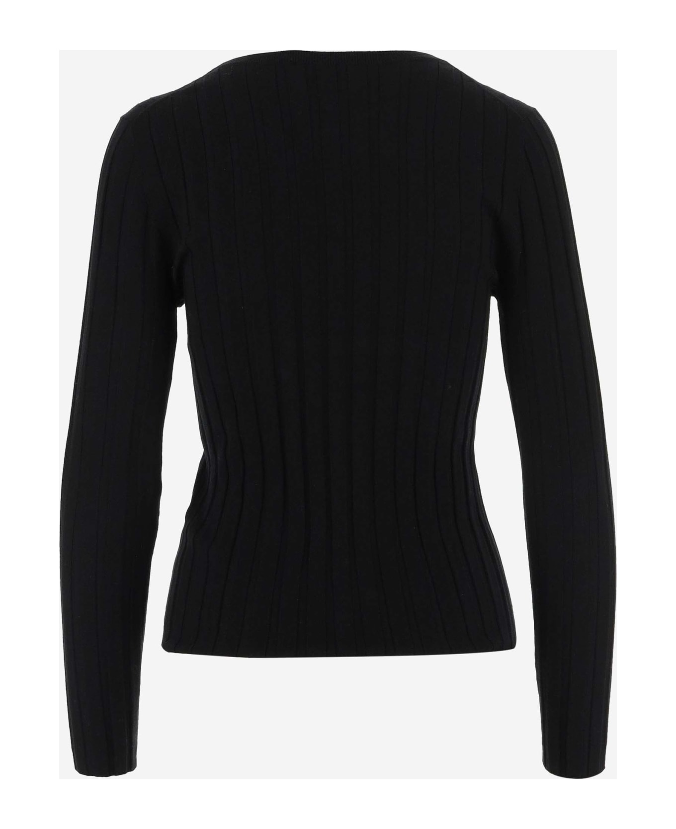 Allude Ribbed Wool Pullover - Black