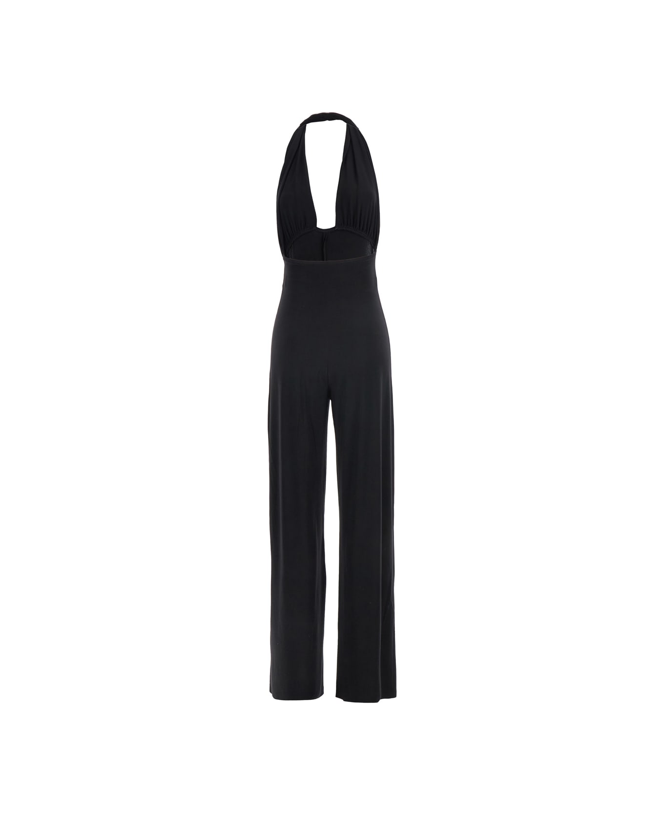 Norma Kamali Cross Halter Straight Leg Jumpsuit - Black