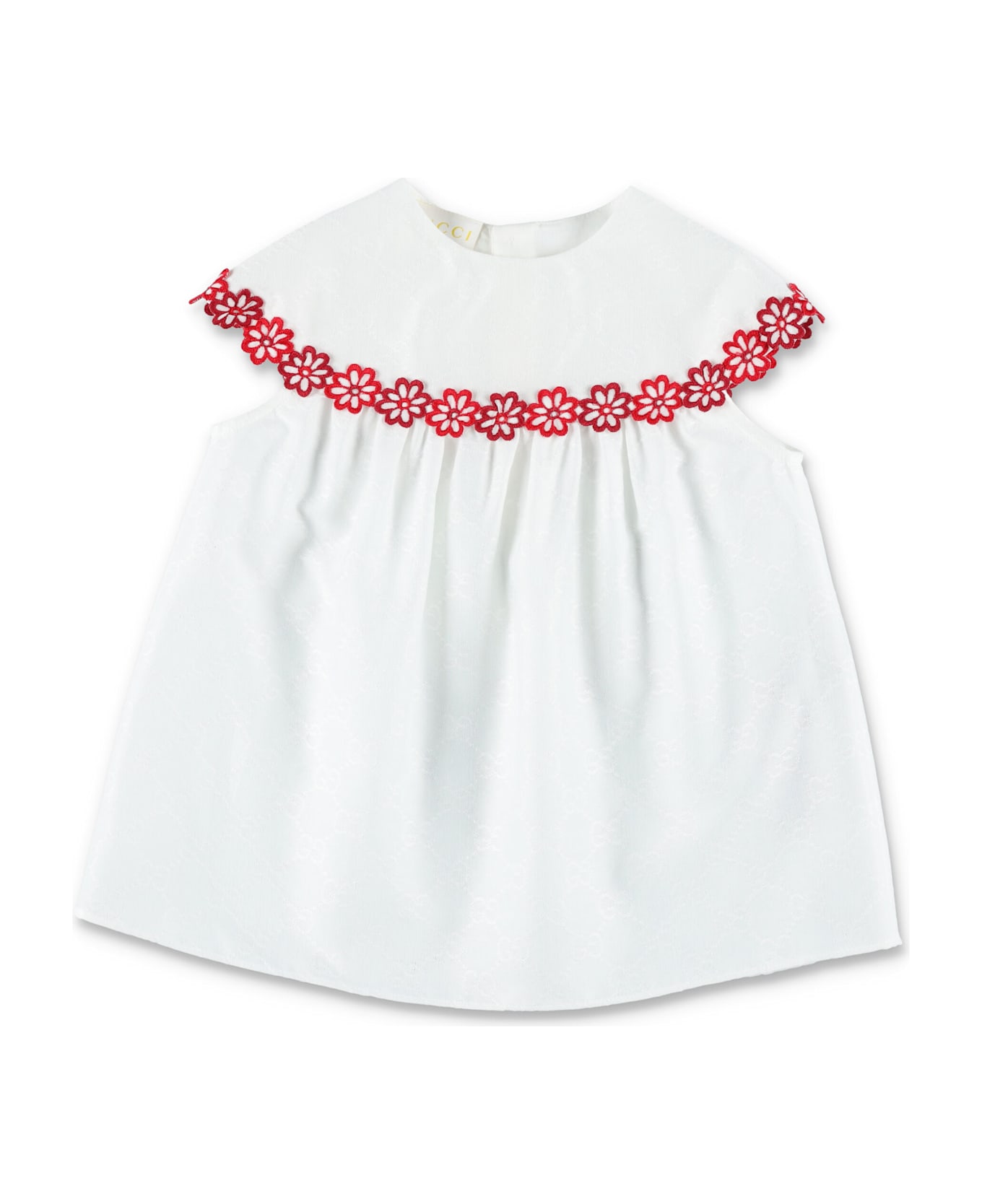 Gucci Baby Embroidered Cotton Dress - WHITE/RED