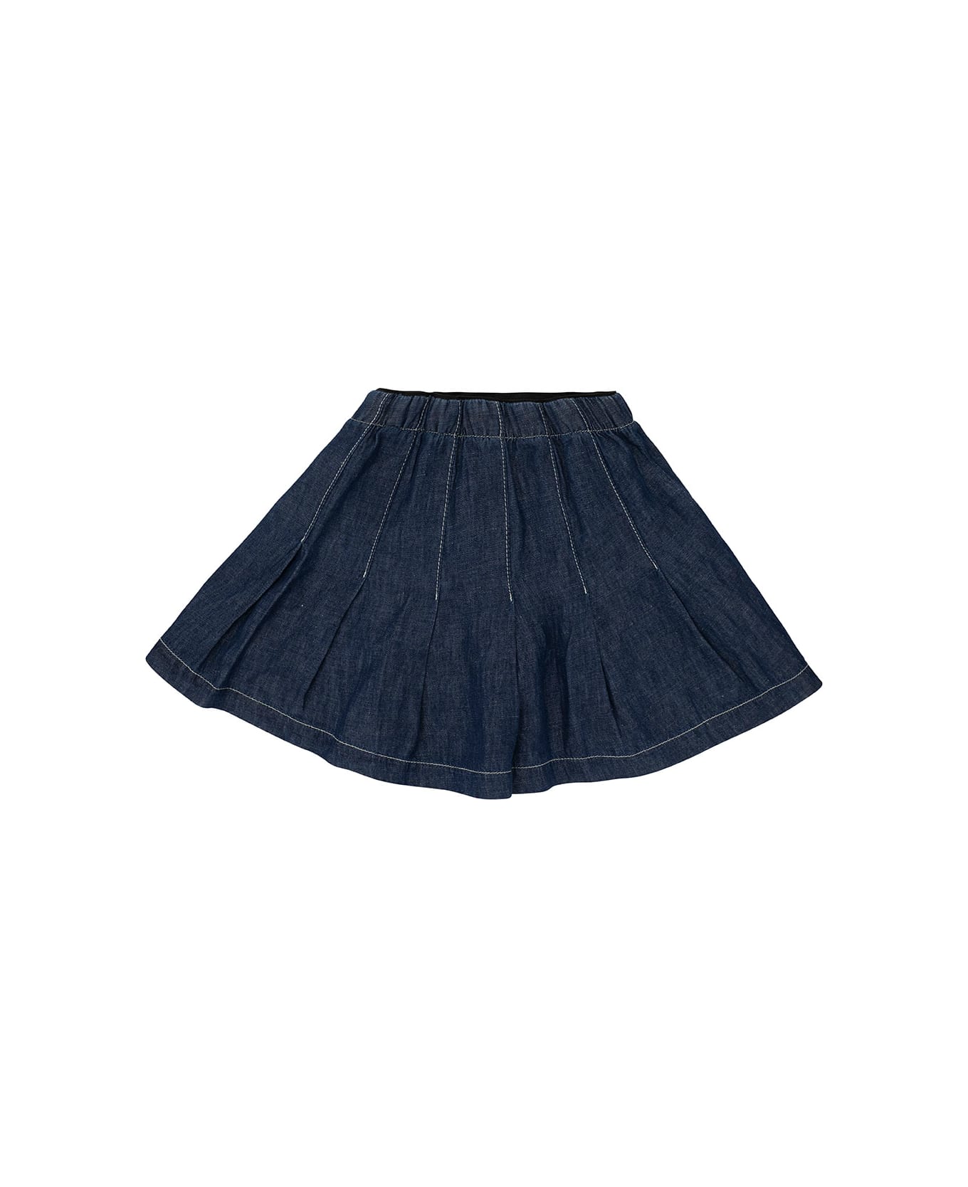 Emporio Armani Mini Blue Pleated Skirt With Logo Patch In Denim Girl - Blu