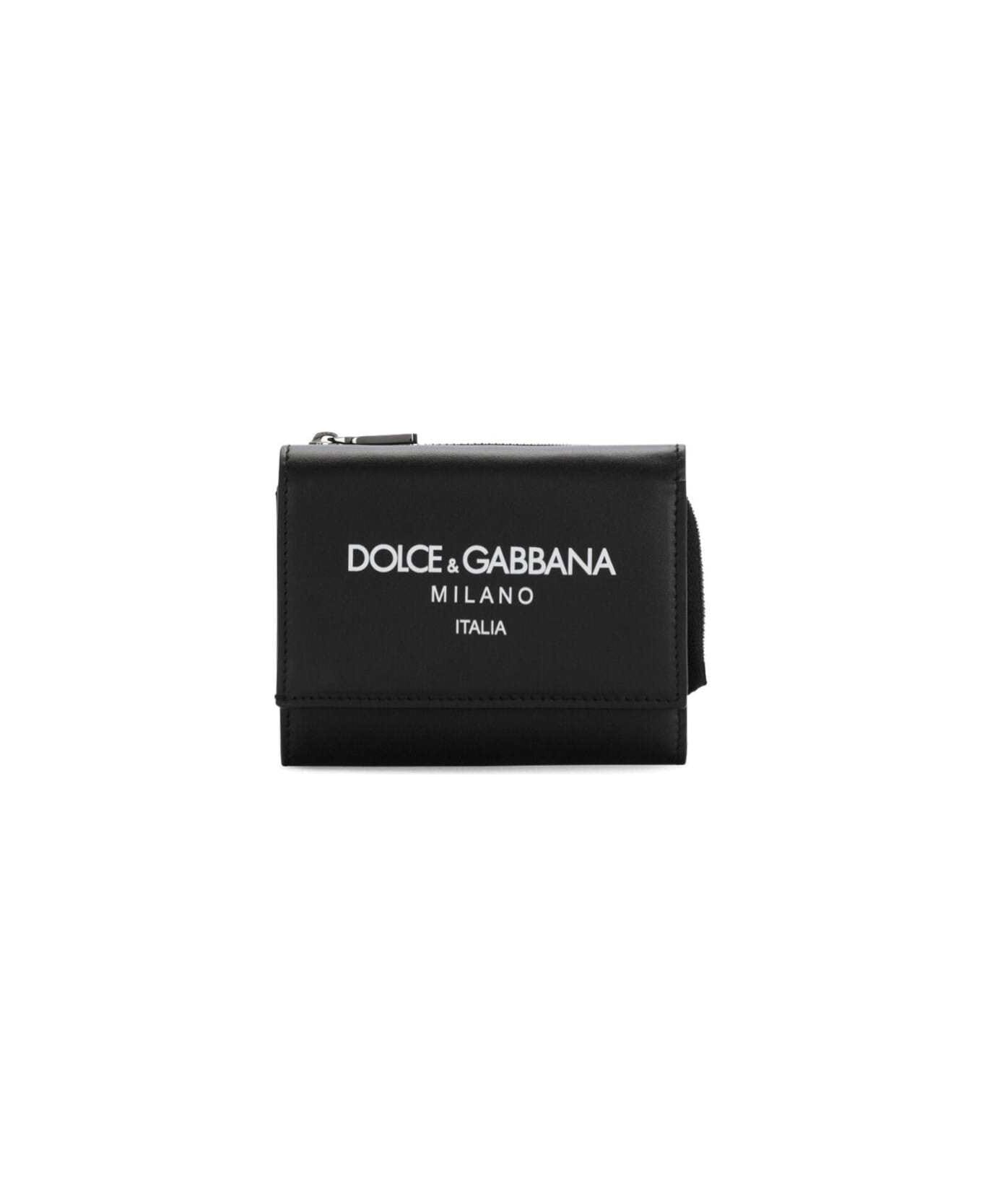 Dolce & Gabbana Black Wallet With Contrasting Logo Print In Leather Man - Black