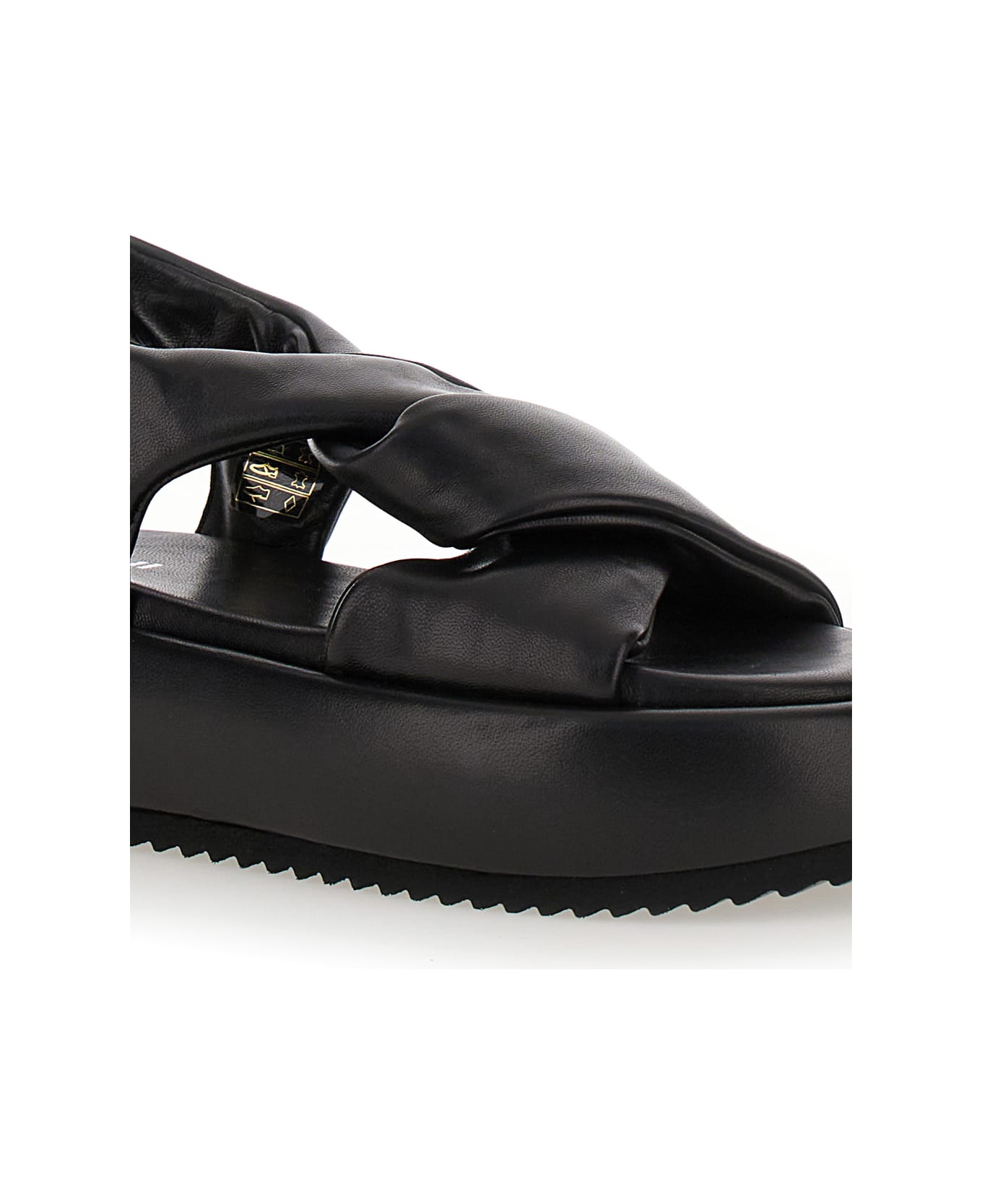 Pollini Black Draped Sandals In Leather Woman - Black