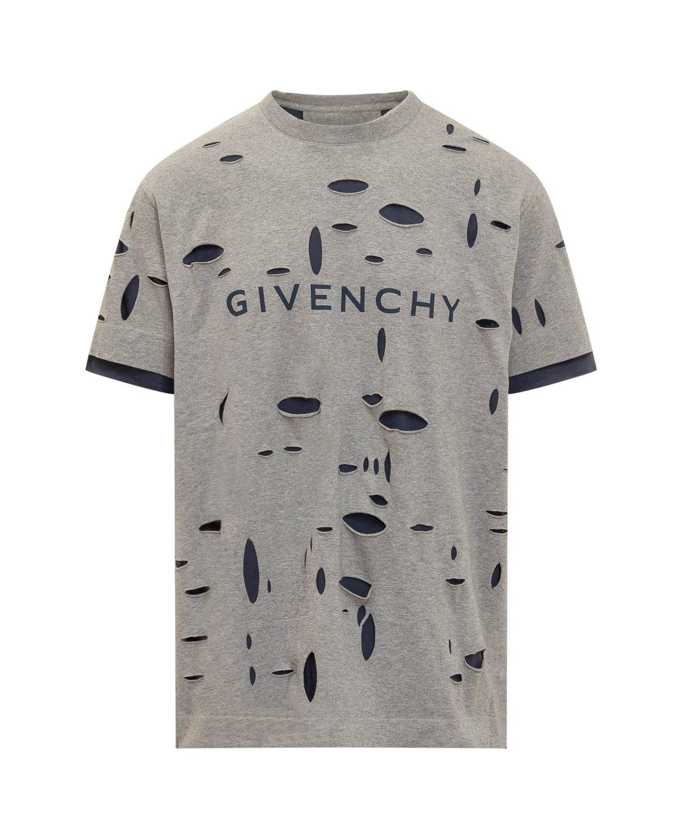 Givenchy Distressed Crewneck T-shirt - GREY BLUE シャツ
