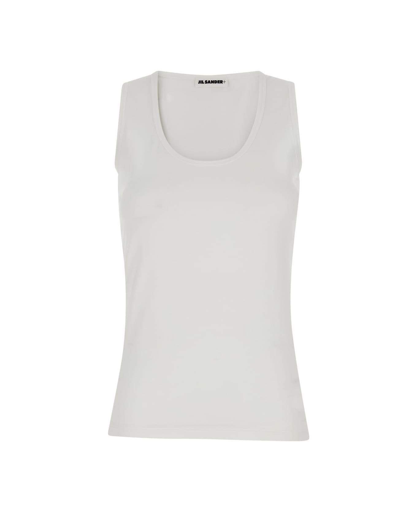 Jil Sander White Basic Tank Top With Embroidered Logo In Cotton Woman - White タンクトップ