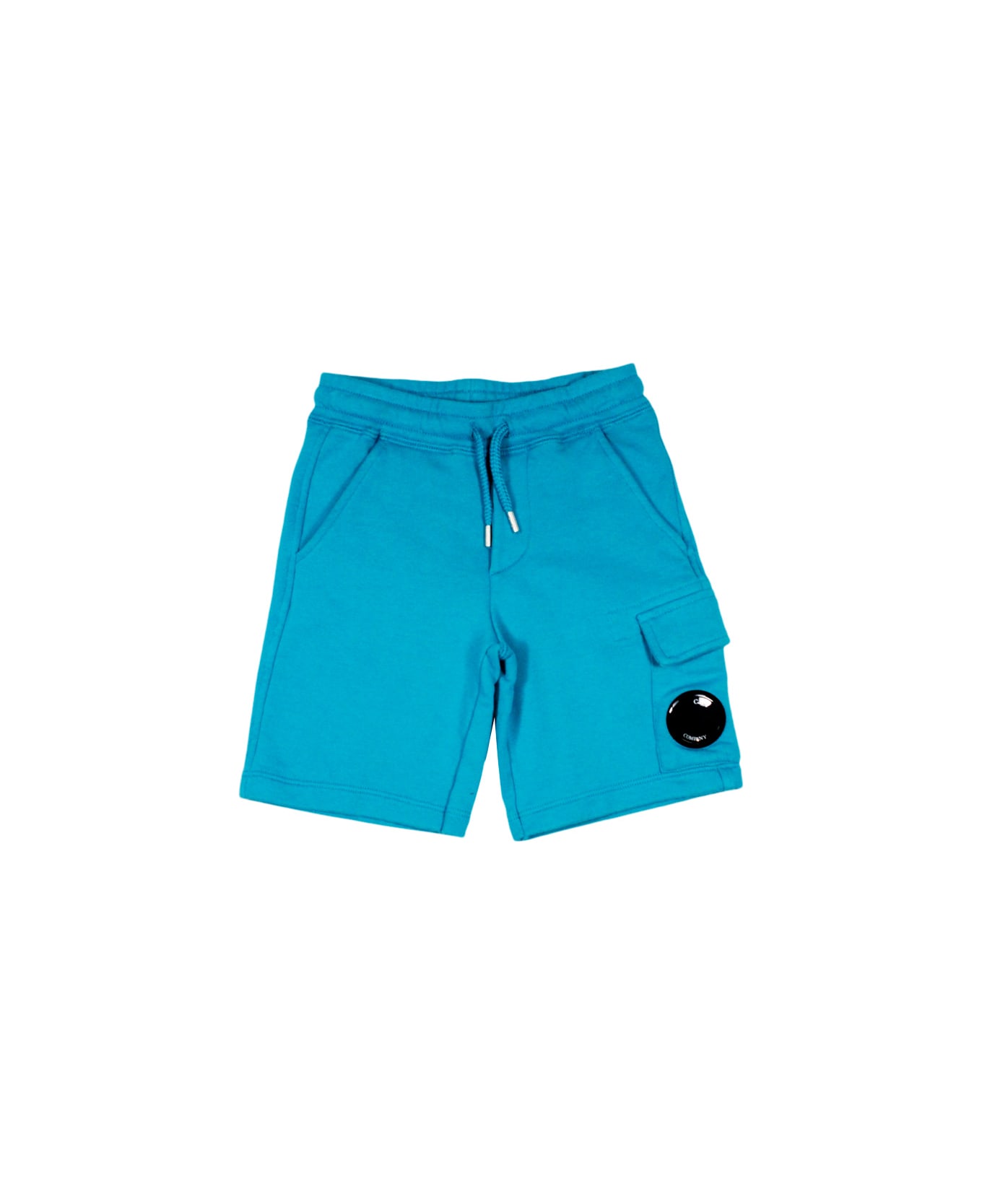 C.P. Company Bermuda Shorts In Cotton Fleece With Drawstring At The Waist And Pocket With Lens On The Leg - Blu royal