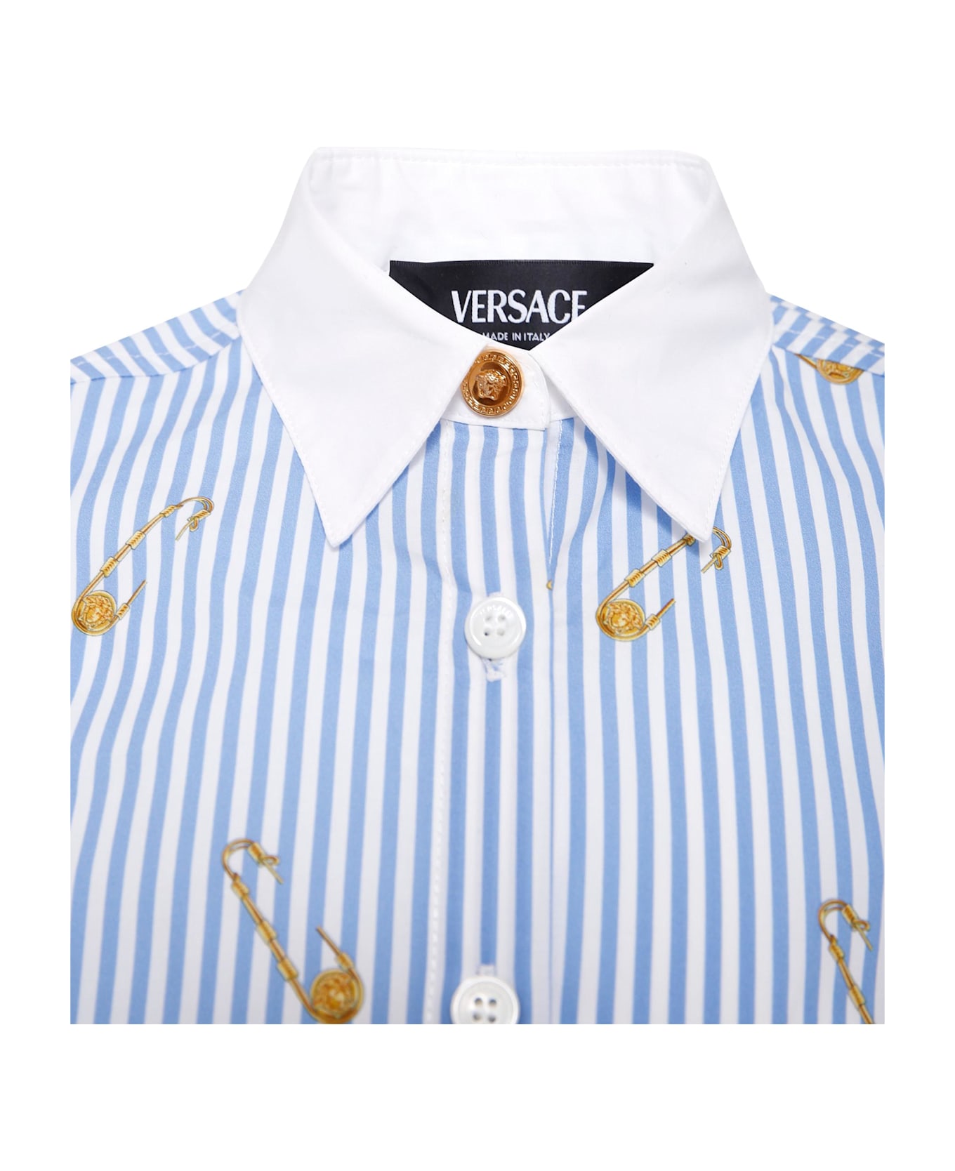 Versace Light Blue Shirt For Girl Withsafety Pin - Light Blue