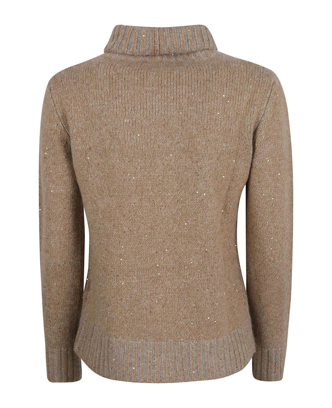 Fabiana Filippi Embellished Turtleneck Rib Sweater - Camel