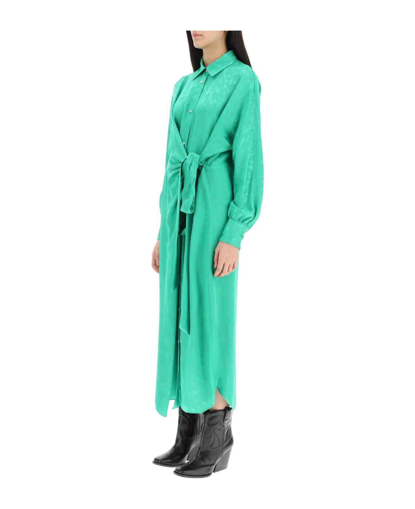 MSGM Jacquard Satin Shirt Dress - TROPICAL GREEN (Green)