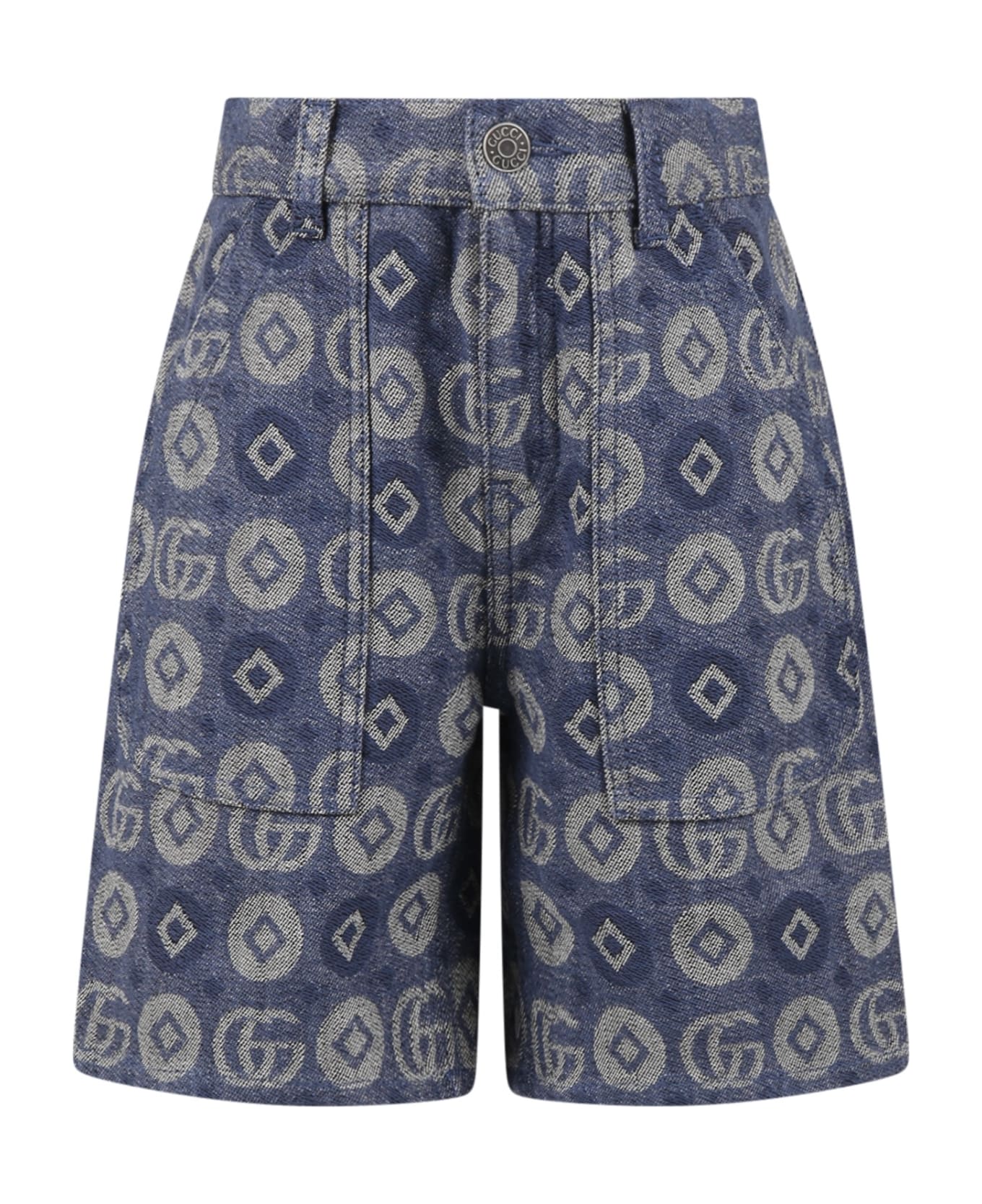 Gucci Blue Shorts For Boy With Gg - Denim ボトムス