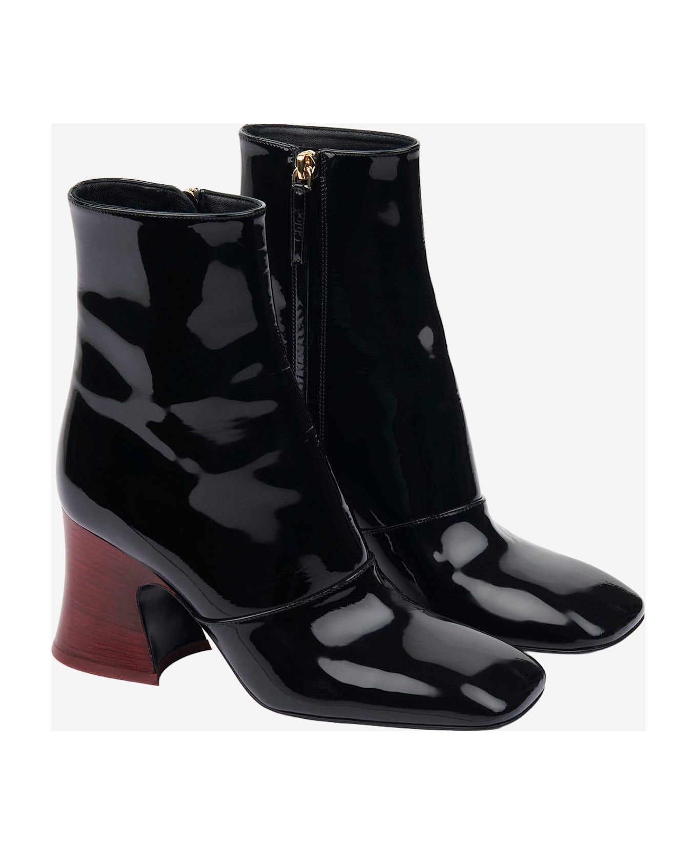 Chloé Janis Ankle Boots With Glossy Leather Heel - Black