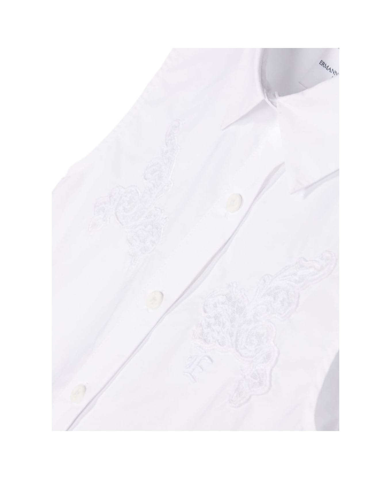 Ermanno Scervino Junior White Sleeveless Shirt With Lace - White シャツ
