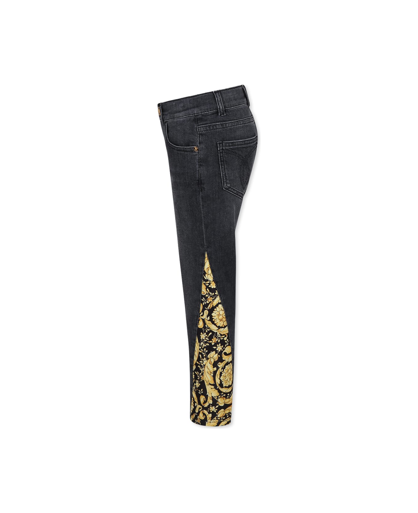 Versace Black Jeans For Kids With Baroque Print - Black