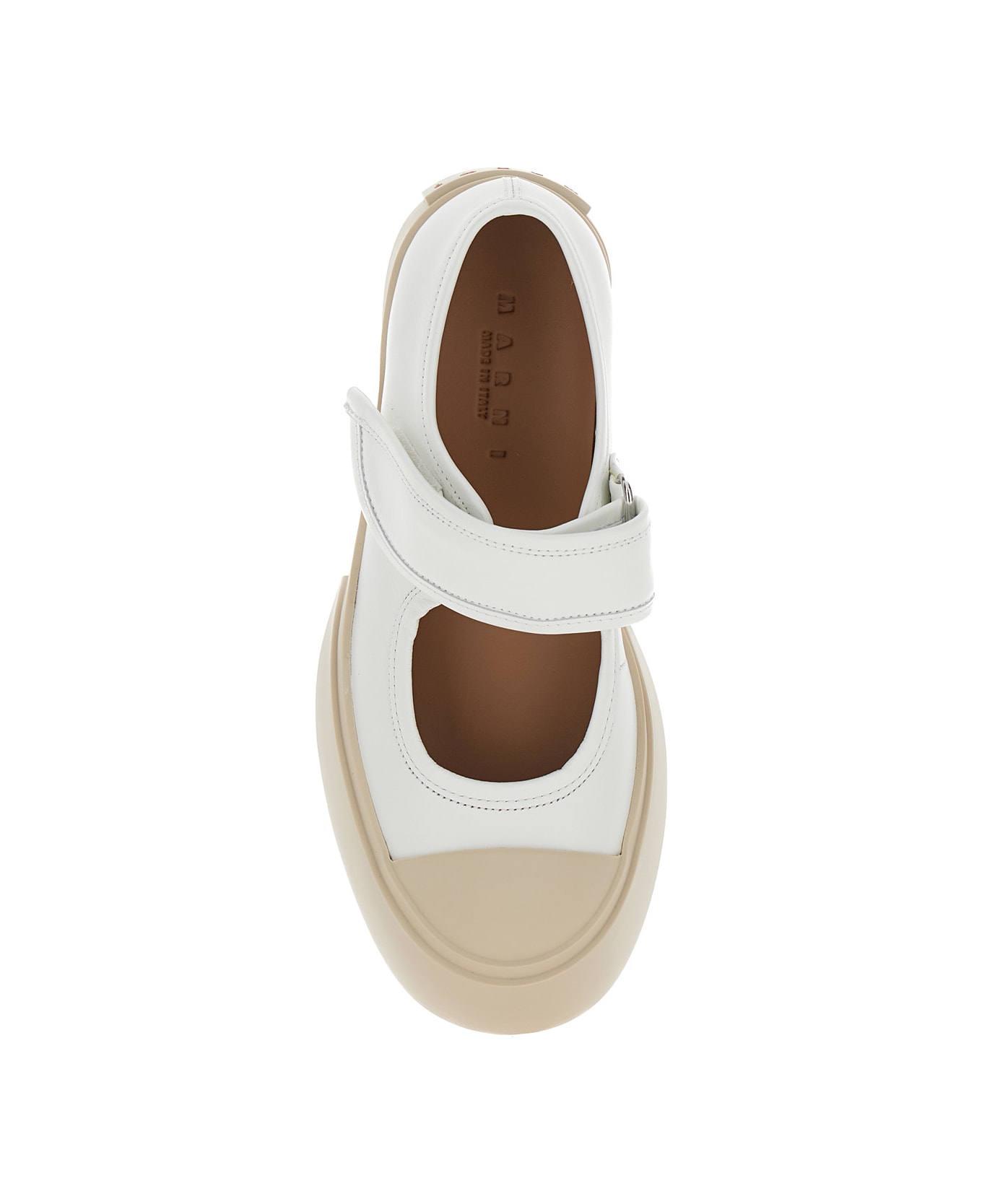 Marni 'pablo' White Mary Janes With Strap And Logo In Leather Woman - White
