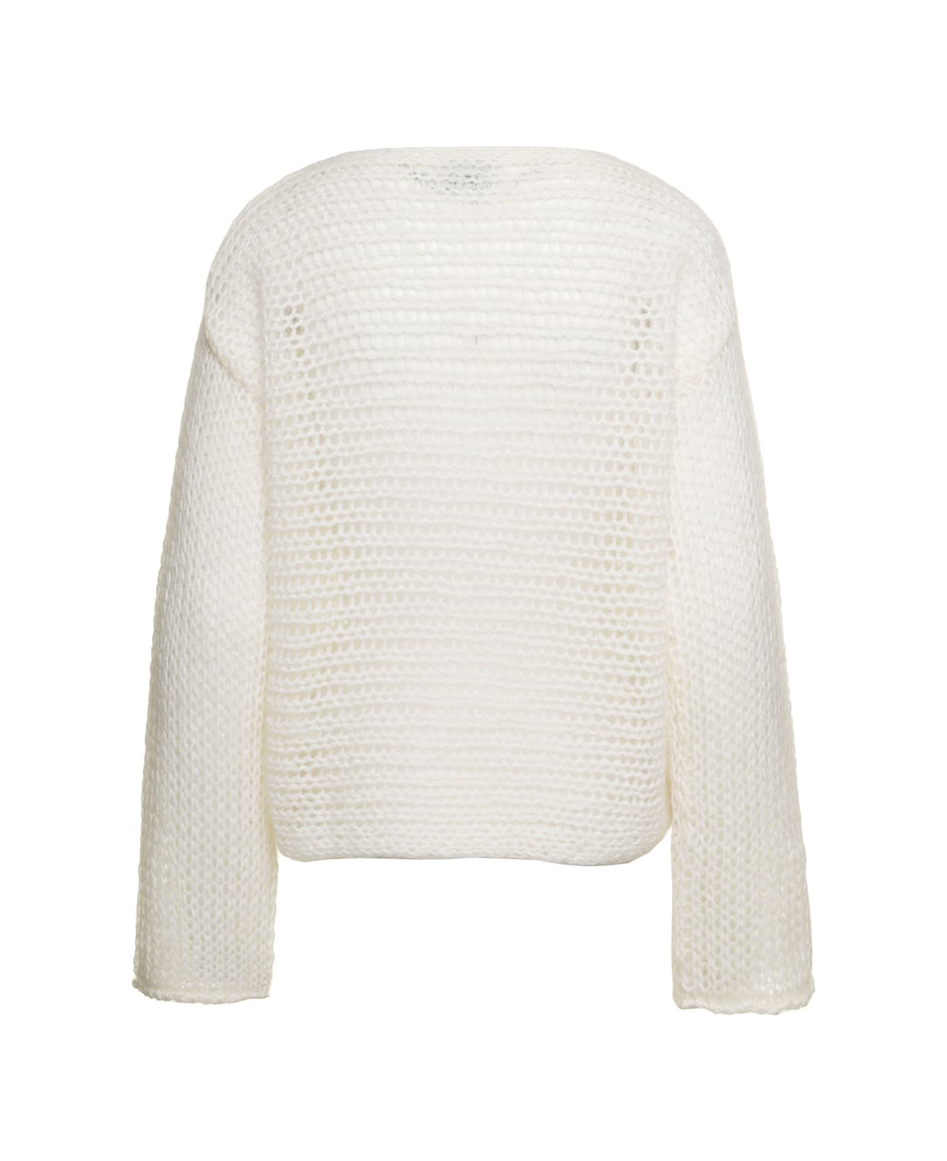 Forte_Forte White Cropped Sweater With Boat Neckline In Wool Blend Woman - Pure